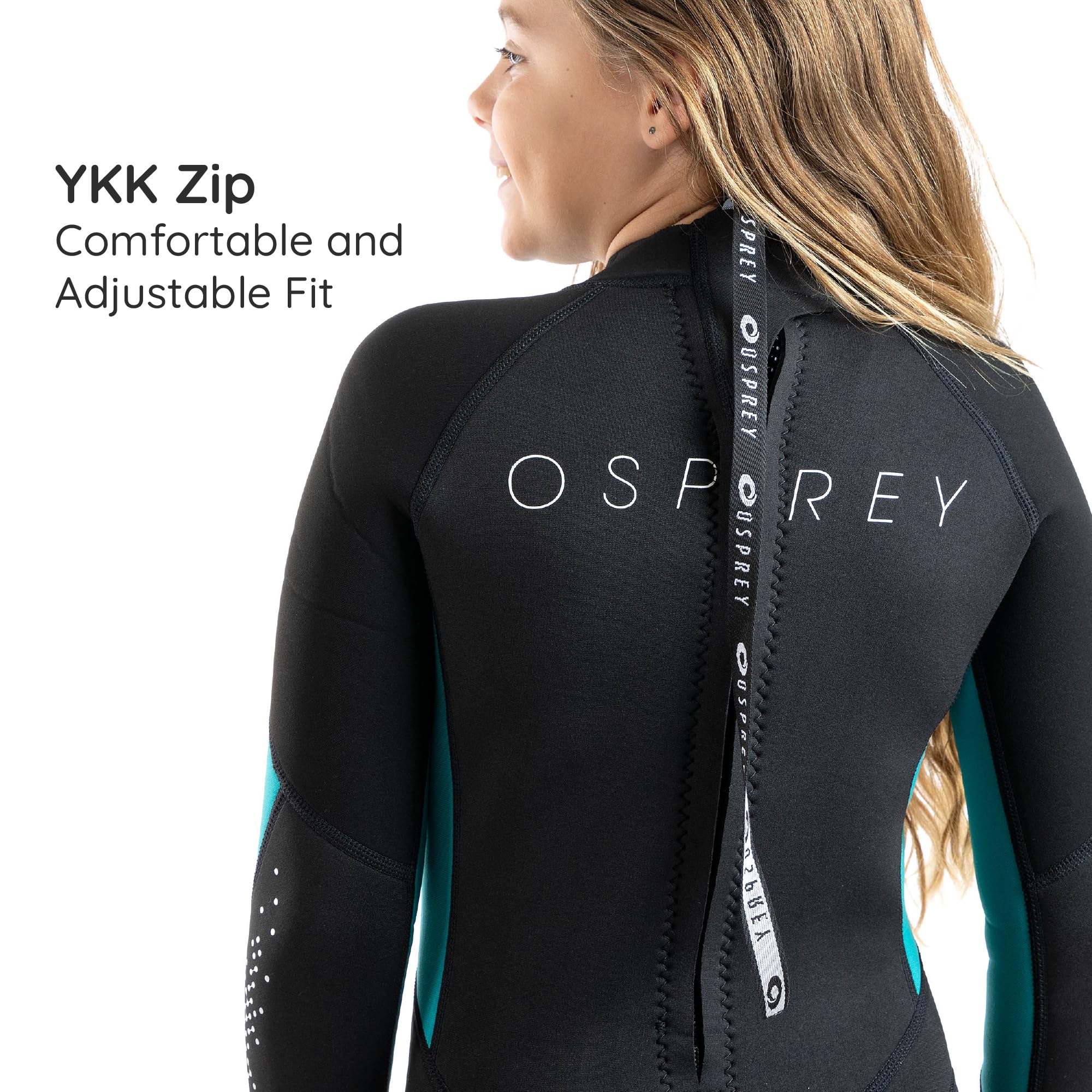 Osprey - Muta estiva da bambina, lunghezza 3 mm, in neoprene, per surf, bodyboarding, zero, verde acqua