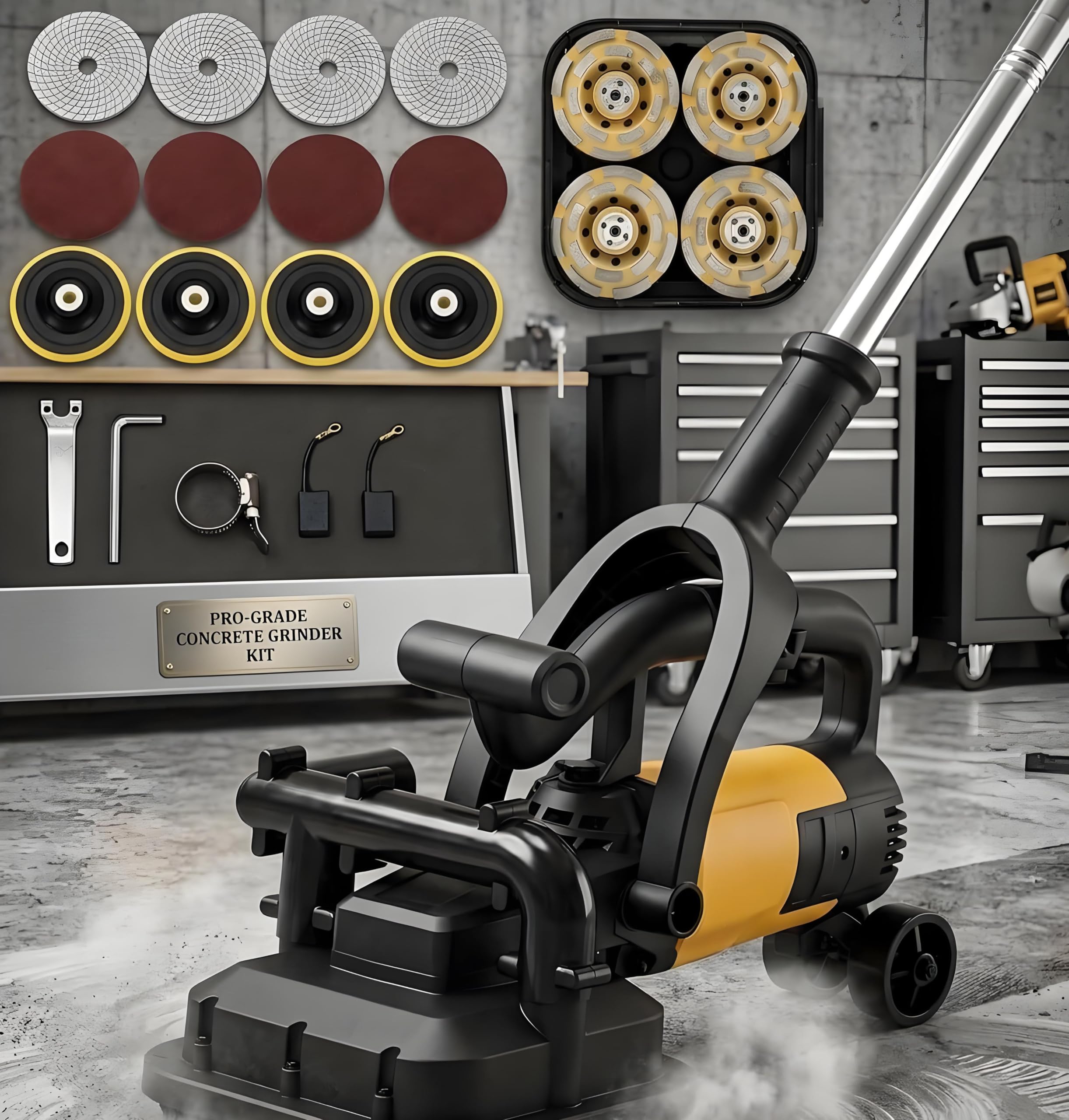 AiODiO Concrete -Surface Grinder Floor Grinder，4-Head Concrete Grinder Set800W 6-Speed Polisher，4 Section Extension Rod ，for Grinding Concrete Cement Marble Granite