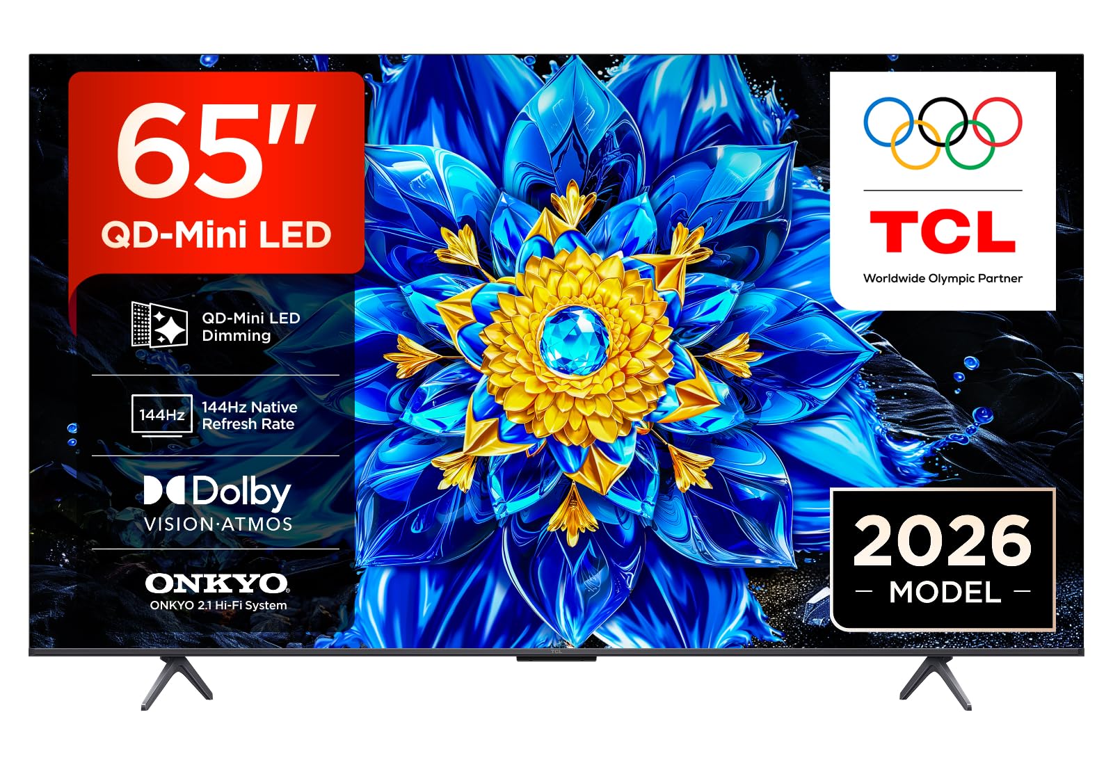TCL 65P8L-UK 65 Inch QD-Mini LED Dimming 4K HDR Ultra HD TV, Smart Google TV (Dolby Vision, HDR10+ & Atmos, 144Hz VRR, FreeSync Premium, Onkyo 2.1 sound, Game Master, Voice Control, 2026 New Model)
