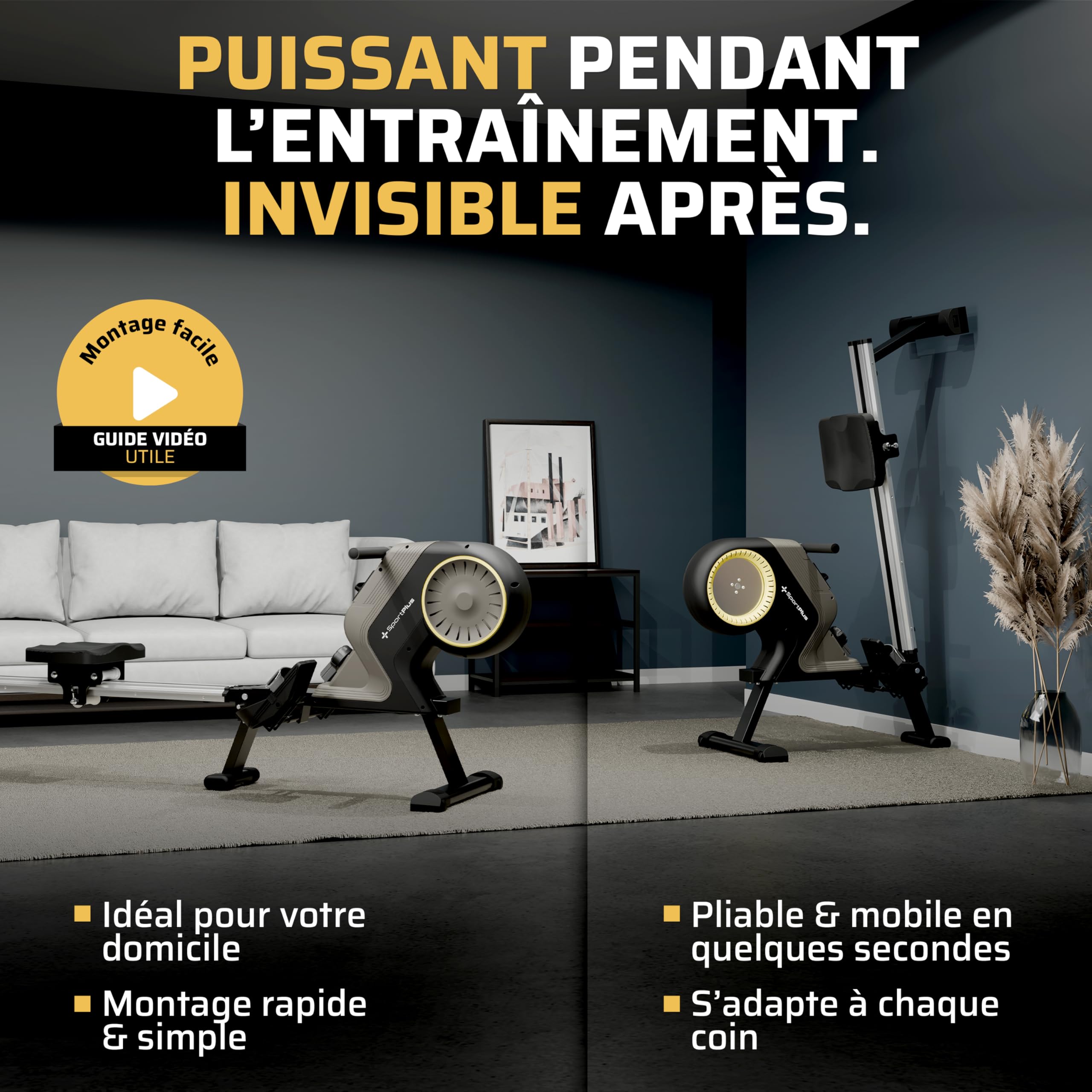 SportPlus Rameur pour la Maison avec 8 Niveaux, système de freinage magnétique Silencieux et sans Entretien, écran Compact, Poids de l'utilisateur jusqu'à 150 kg