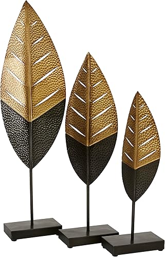 Deco 79 Escultura decorativa de hoja de metal para decoración del hogar, juego de 3 figuras decorativas de 17 pulgadas, 19 pulgadas, 26 pulgadas de