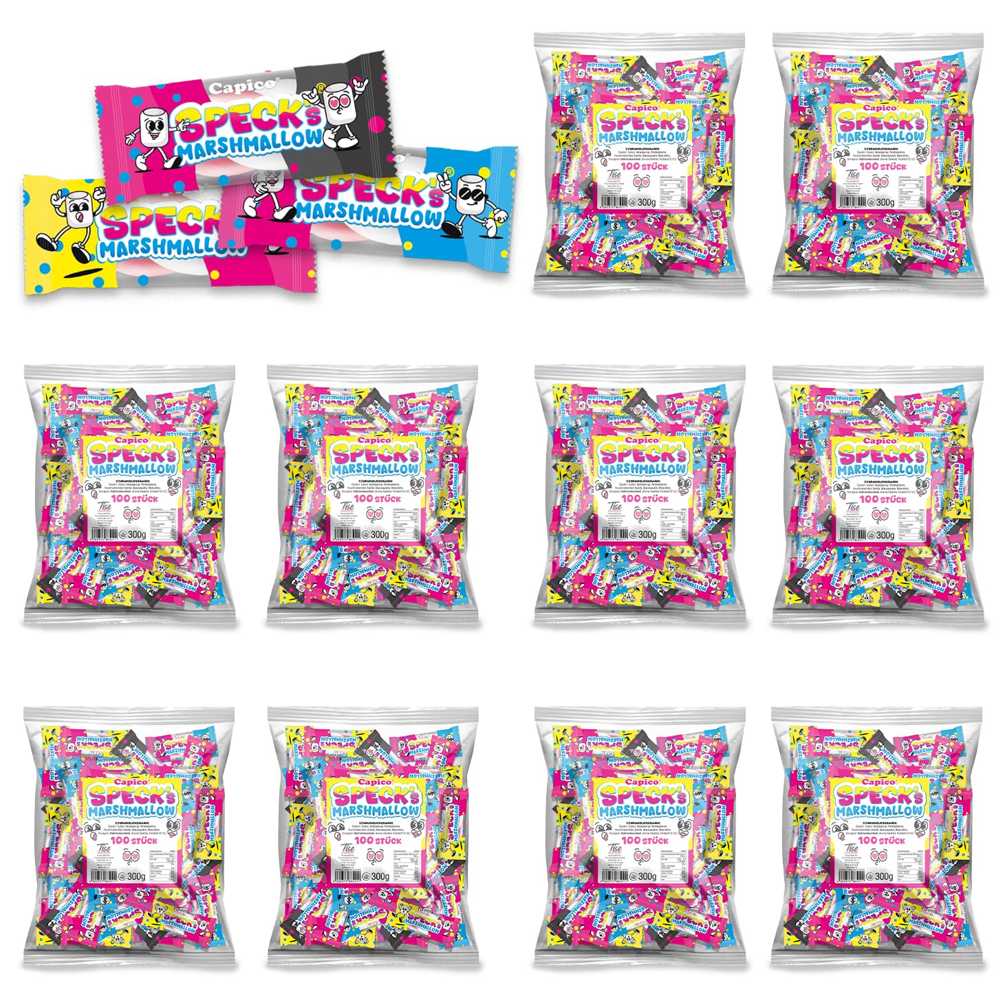 Capico Specks - gezuckerte Marshmellows, Wurfmaterial für Karneval und Fasching 1000 Stück (3000g) einzeln verpackt