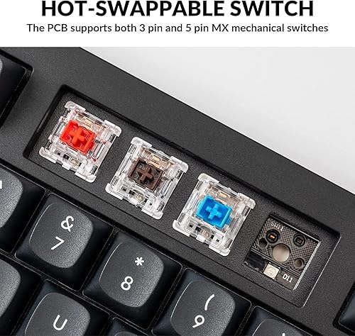 Miniatura 6 de Keychron V1 75% Layout - Teclado mecánico con cable QMKVIA personalizado, retroiluminación RGB compacta macro programable, teclas K Pro Red Switch