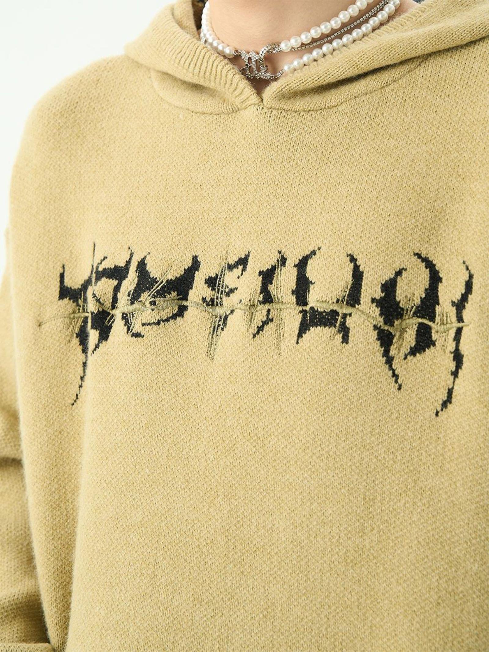 Maglione Lavorato a Maglia Hip Hop Pullover con Cappuccio da Uomo Felpe con Cappuccio da Uomo Punk Goth Harajuku Abbigliamento da Uomo Allentato Streetwear Giapponese