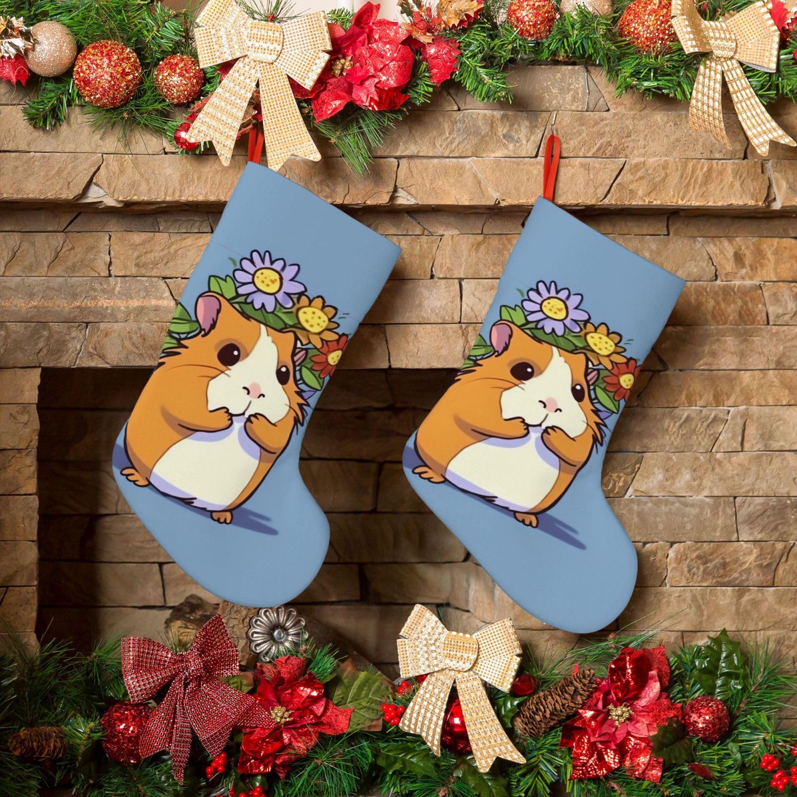 KLOPH Christmas Stockings 18" Personalized Xmas Stocking Smiling Decoration Stockings Hanging Ornaments Fireplace Stocking for Holiday Xmas Tree Christmas Decor