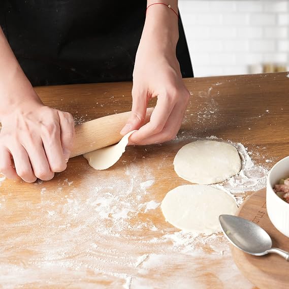 French Rolling Pin for Baking - AMPSEVEN Wooden Rolling Pin Dough Roller for Pizza Fondant Pasta Dumpling tortillas (20cm(7.9inch))