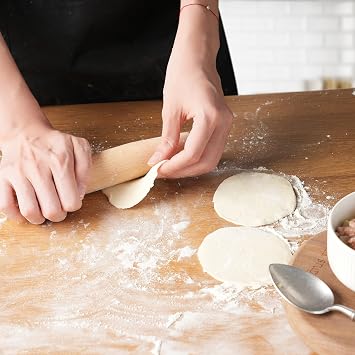 French Rolling Pin for Baking - AMPSEVEN Wooden Rolling Pin Dough Roller for Pizza Fondant Pasta Dumpling tortillas (20cm(7.9inch))
