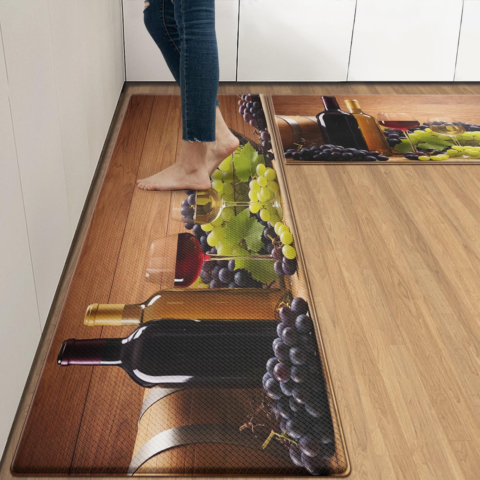 Arttown Anti-Fatigue Kitchen Rug Set of 2, Waterproof Non-Slip, Wine Rose — image 1