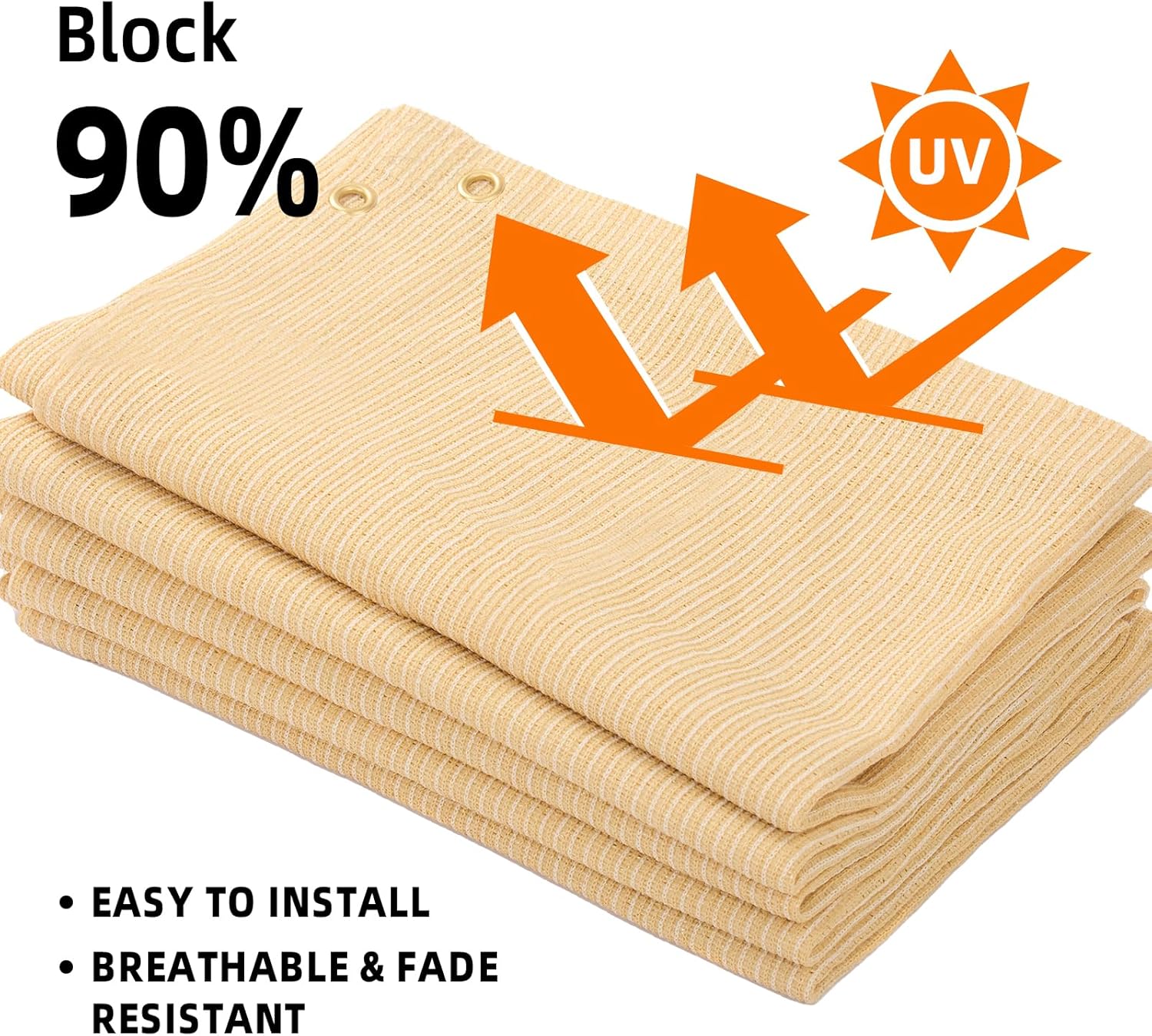 JUNFLYING 90% 10x20ft Shade Cloth for Outdoor Patio，Rectangle UV Block Sunshade with Grommets,Privacy Screen Sunshades for Garden，Pergola, Backyard and Deck.Beige