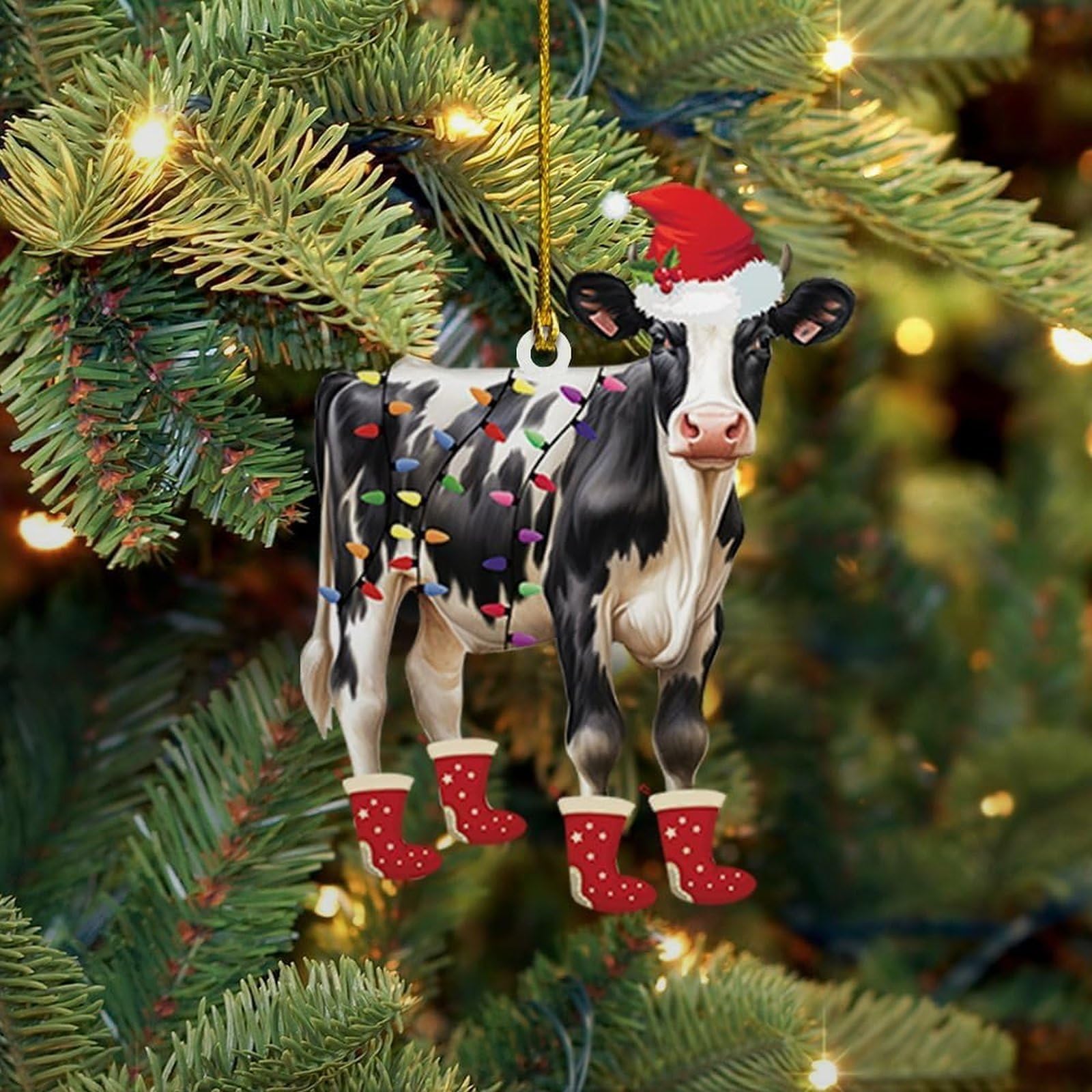 Luckluccy Style-6 Dairy Cow Christmas Ornaments,Holstein Friesian Christmas Tree Decorations,Mica Plastic Ornament