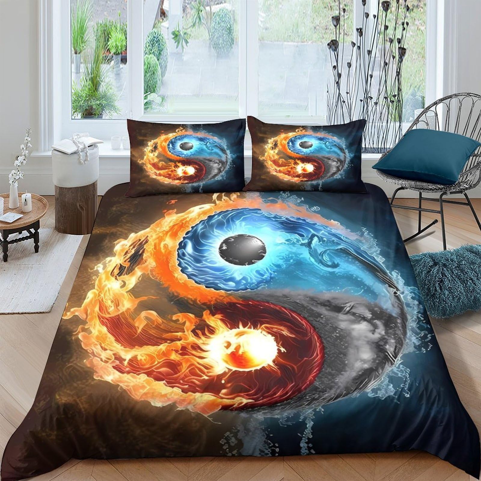 Ctjqhvkz Style-9 3D Printed Yin Yang Fire Water Fitted Sheet Microfiber Soft Bedroom Decor Mattress Cover For Home Dorm Single（135X200cm）