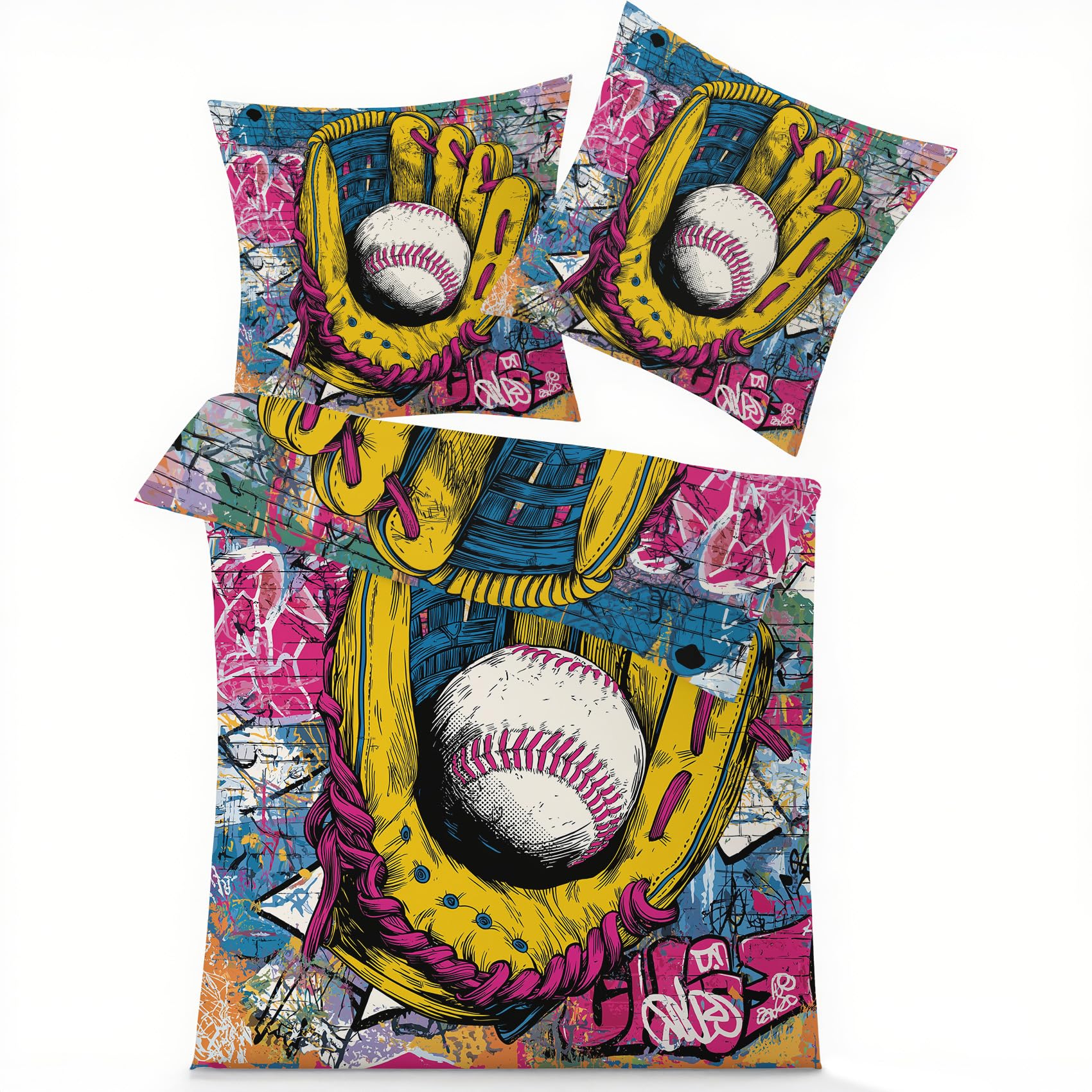 Mistela Bettwäsche Baseball 200x200 3 teilig mit Kissenbezug 80x80