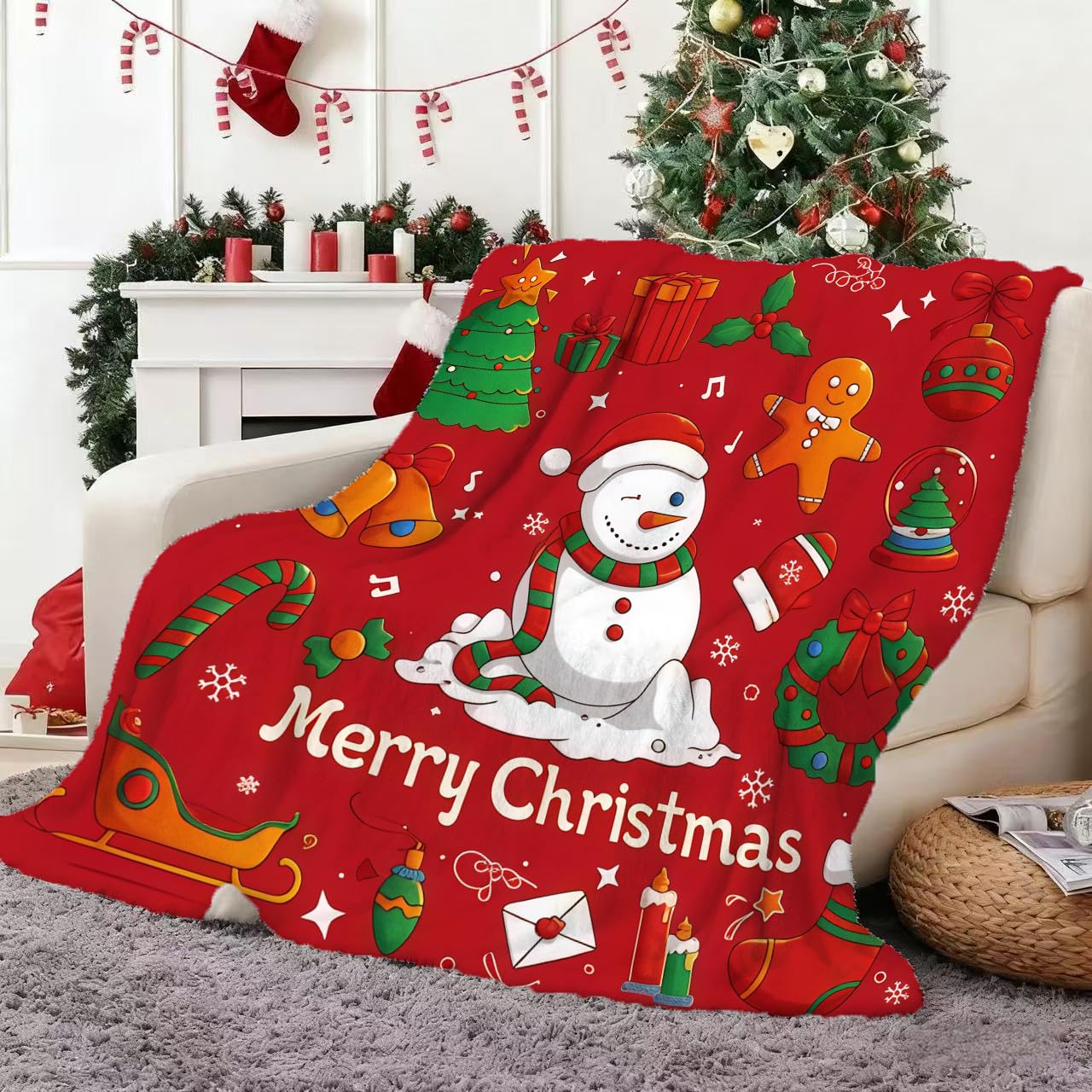 Vexthorion Women's Colorful Christmas Throw Blanket 150X100cm - Soft Cozy Gift Christmas Tree Design -Cute Christmas Blanket Santa Claus Decor For Bed Sofa -Personalised Xmas Throw Funny Beautiful Ambiance Gift (Snowman)