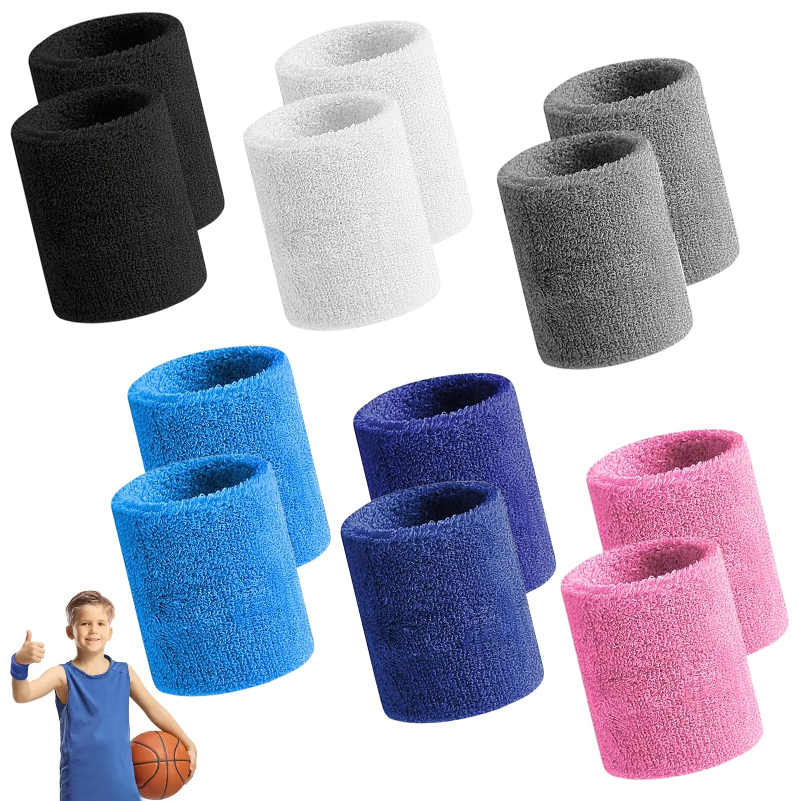 Set di 12 Polsino Sportivo Elastici per Tennis Ginnastica, Calcio, Basket | 3.2 x 3.0 Inch Polsini Tergisudore in Cotone Morbido e Spesso Traspirante Adatto a Ragazzi, Ragazze e Edulti (Colorato)