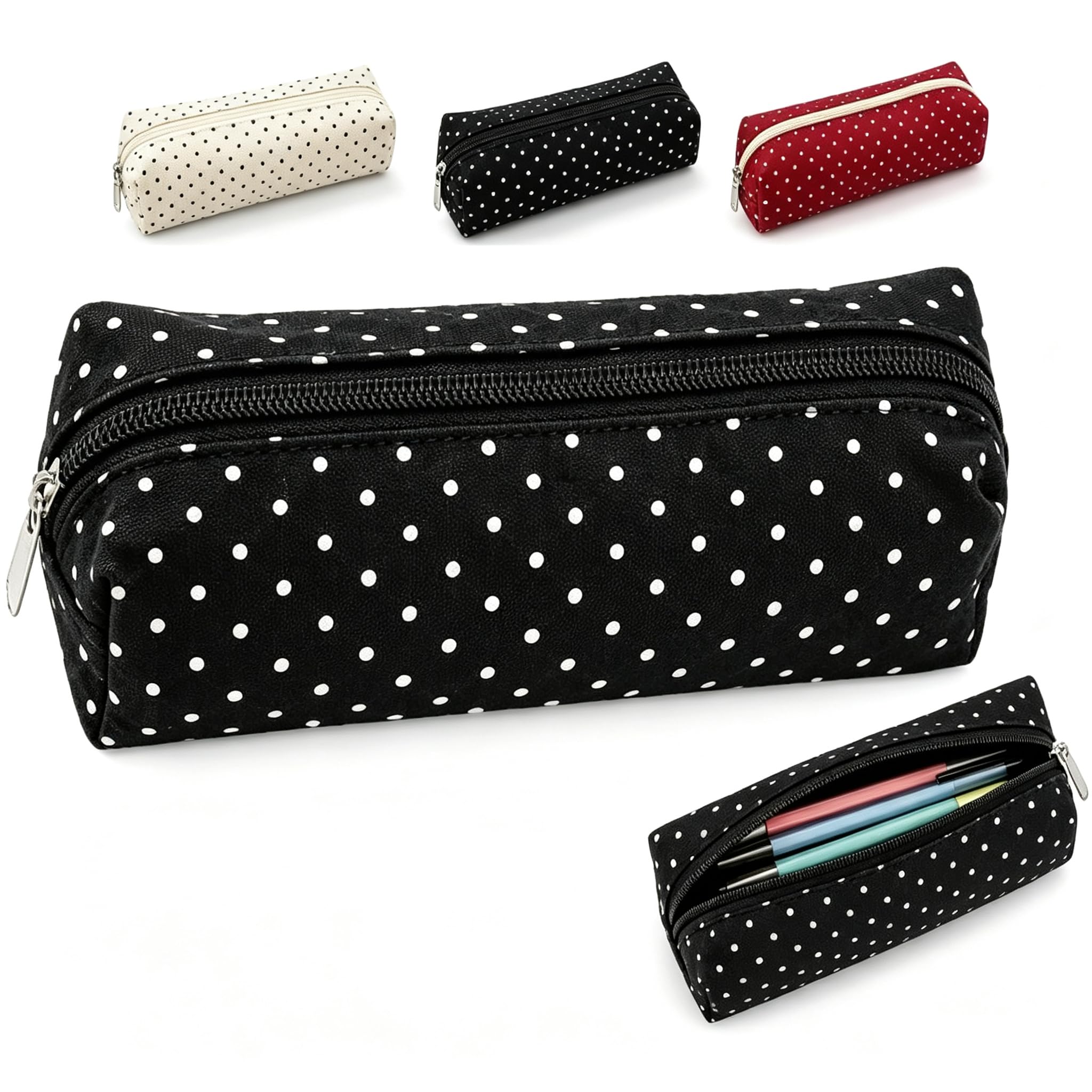Polka Dot Pencil Case, Cute Black and White Polk Pencil Case for Girls