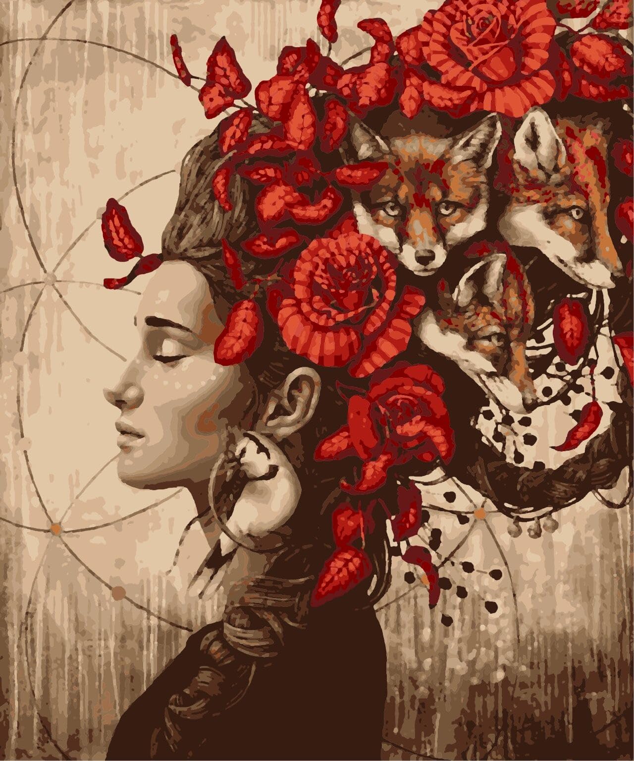 EAZY ARTS DIY Fox Art by Sophie Wilkins Paint by Numbers kit Multicolor 40 X 60 CM | Frame 32 Colors