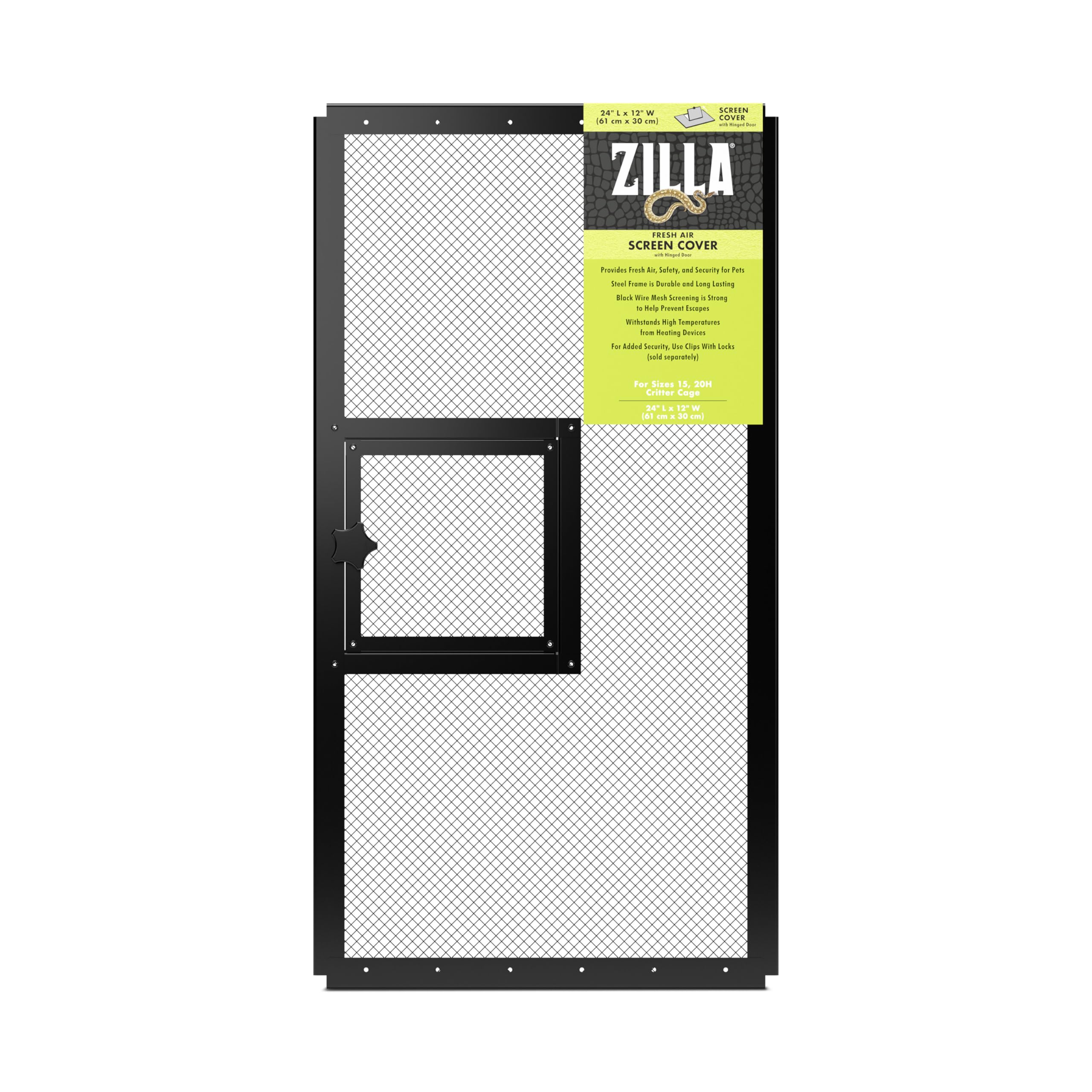Zilla Pet Reptile Terrarium Fresh Air Screen Cover with Hinged Door 24" x 12"