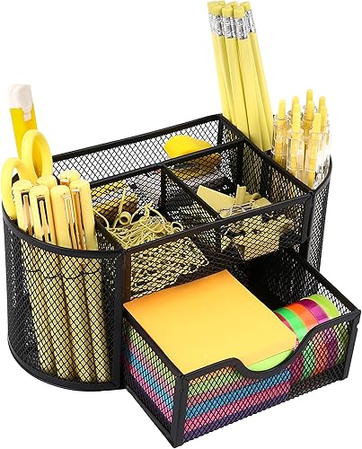 Oop-free Organizador de escritorio con cajón de malla, suministros de oficina de escritorio, multifuncional, con 8 compartimentos para el hogar, la