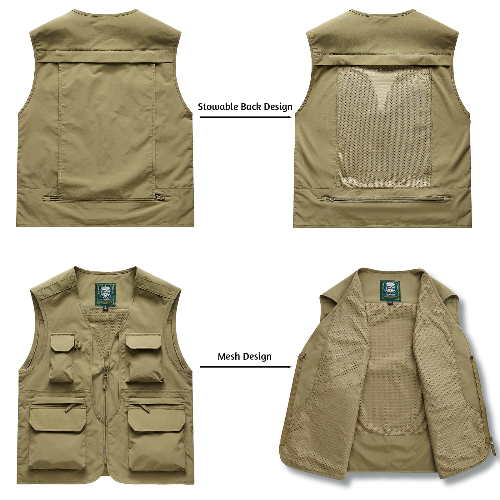 Homme Gilet de pêche en Multi-Poches Léger Respirant à Séchage Rapide Gilets De Plein air Loisirs sans Manche Veste de Sport Été Décontracté Manteau pour Camping Chasse Photographie Veste