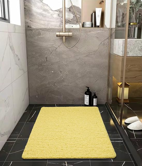Idyfodol Loofah Shower Mat Non Slip Anti Mould PVC Machine Washable Bath Mats for Inside Shower-60 × 40 cm (Yellow)