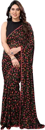 Women's 1-Minute Ready-to-Wear Georgette Saree with Unstitched Blouse Piece