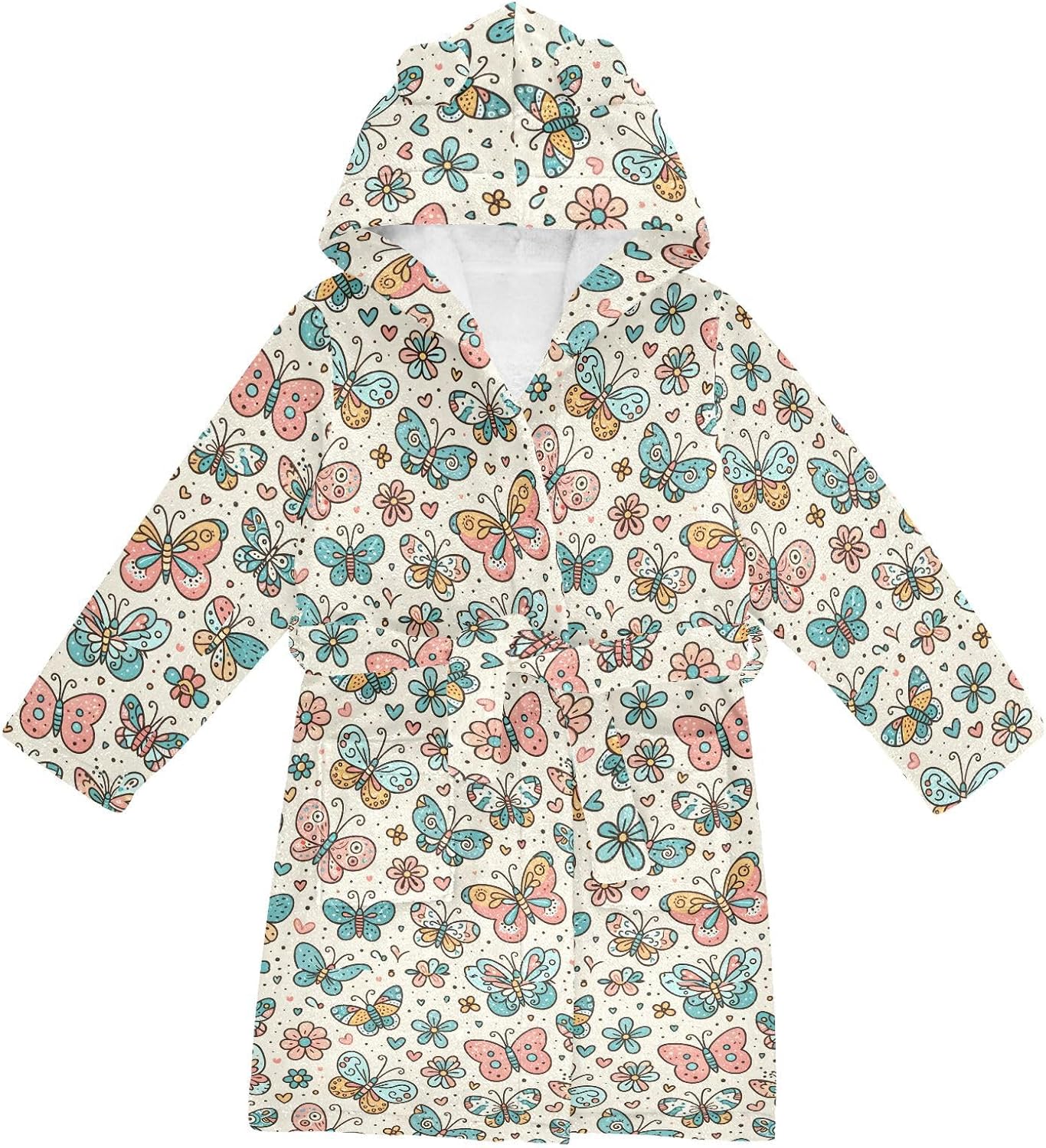 senya Butterflies Florals Toddler Hooded Bathrobe Kids Soft Plush Bath Towel Robes for Boys Girls 2-12 Years