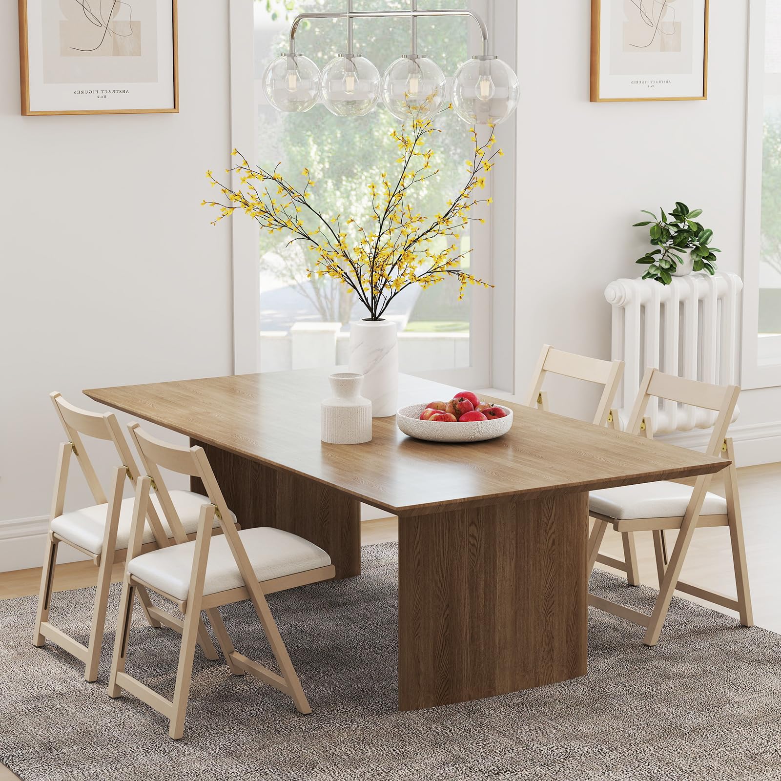 GIANTEX Set di 2 sedie pieghevoli, imbottite, con telaio in legno di gomma e schienale inclinato, per cucina, soggiorno e balcone (beige)