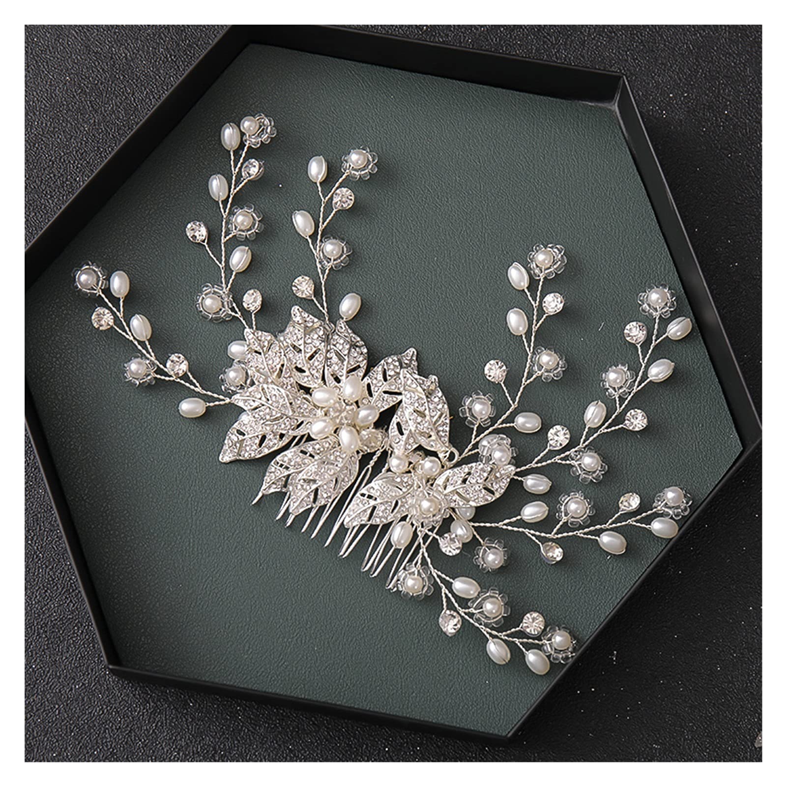Circuario de la Flor de la Perla del Cristal Hecho a Mano Circón del Cabello del Cabello del Cabello del Cabello del Cabello Tiara for Mujeres Regalo de Novia (Metal Color : Silver)