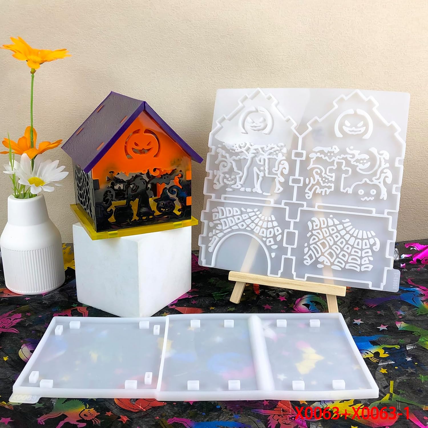 Pumpkin Ghost House Decoration Epoxy Resin Silicone MoldX0063+X0063-1