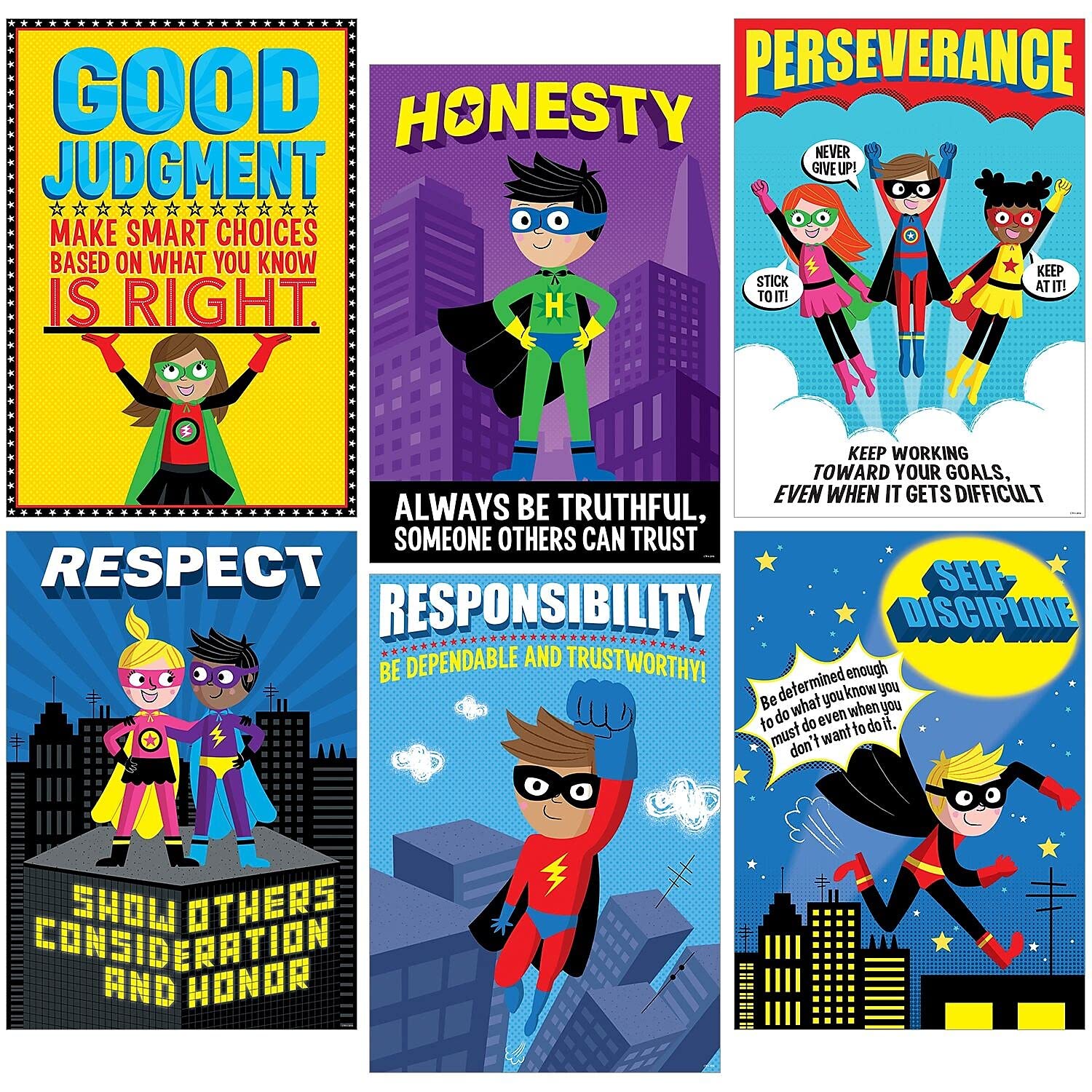 CTP Superhero Character Education, Inspirational Posters, Six Pieces (Creative Teaching Press 5649-CK)