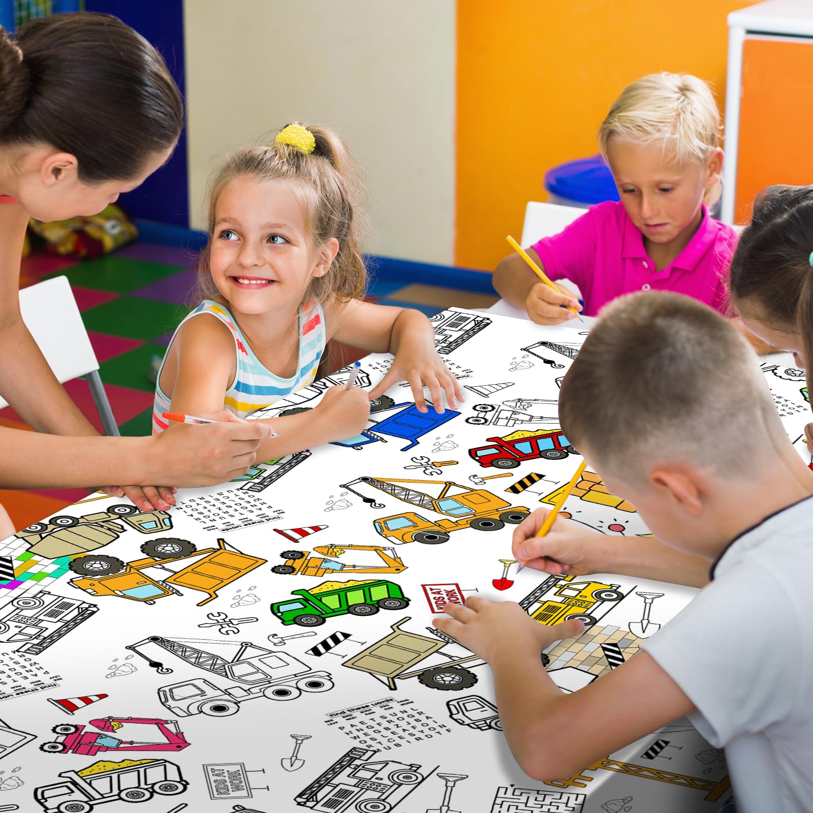 Snapklik.com : Giant Construction Party Coloring Tablecloth For Kids ...