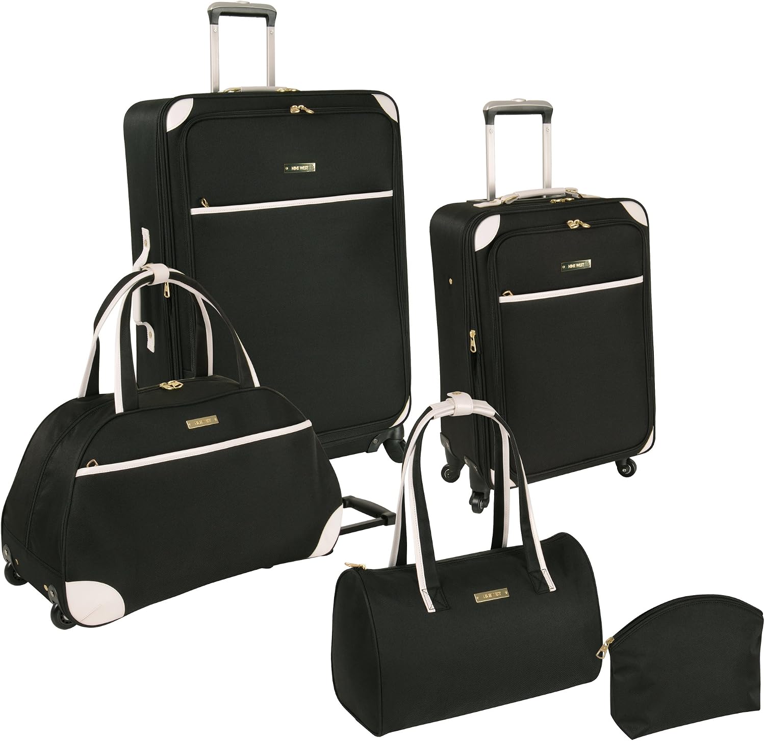 Ninewest Luggage Round Trip 5 Piece Luggage Set, Black/White, One Size