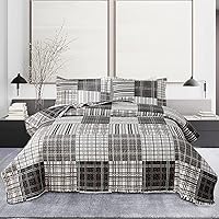 Vista 16 de Ycosy Juego de edredón a cuadros tamaño King, edredones de retazos, ropa de cama a cuadros, colcha reversible, colcha ligera, juego de cama