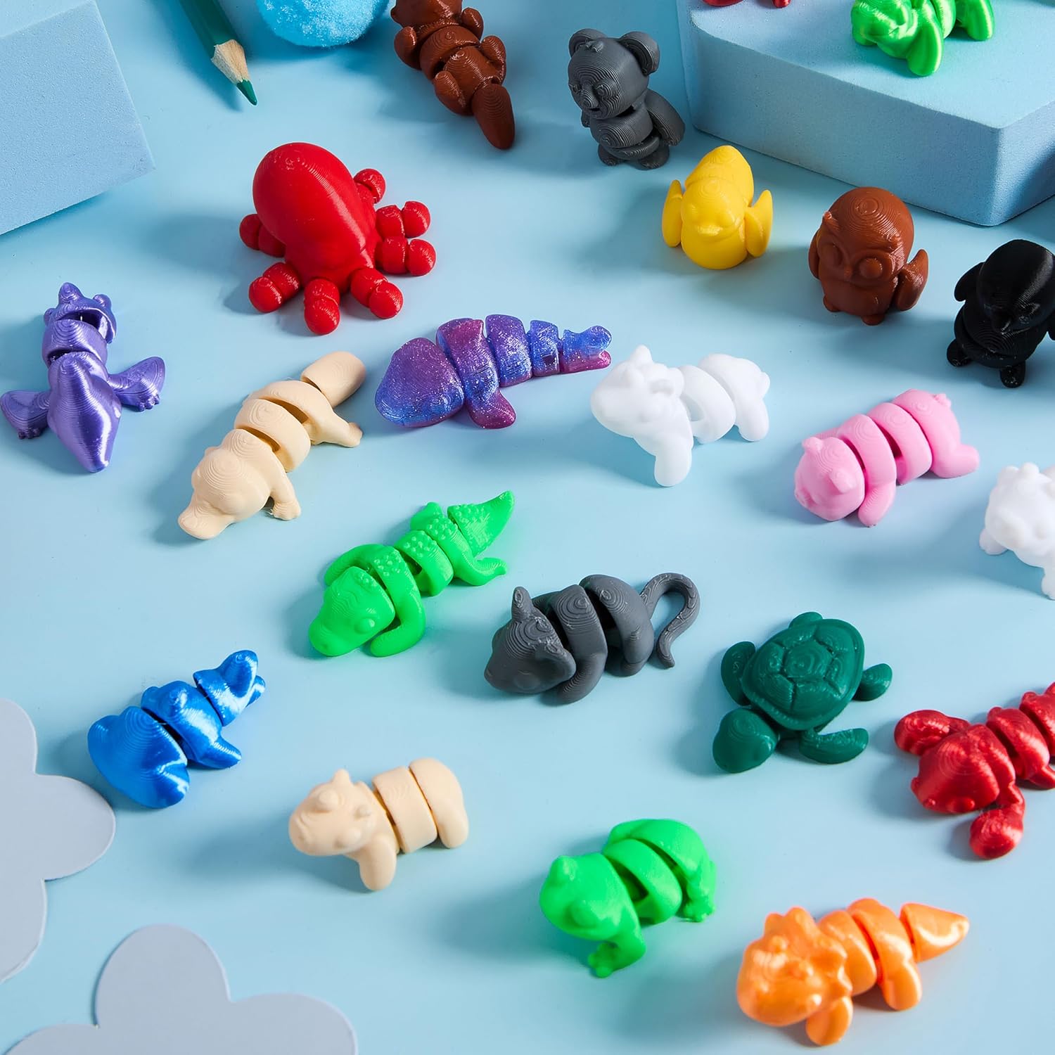 JOYIN 36 Pcs Mini 3D Printed Mix Animals Set, 36 Different Animals 3D Printed Toys - Cute Articulated Flexible Figurines Fidget Toys for Party Favors Birthday Gifts Desk Pets