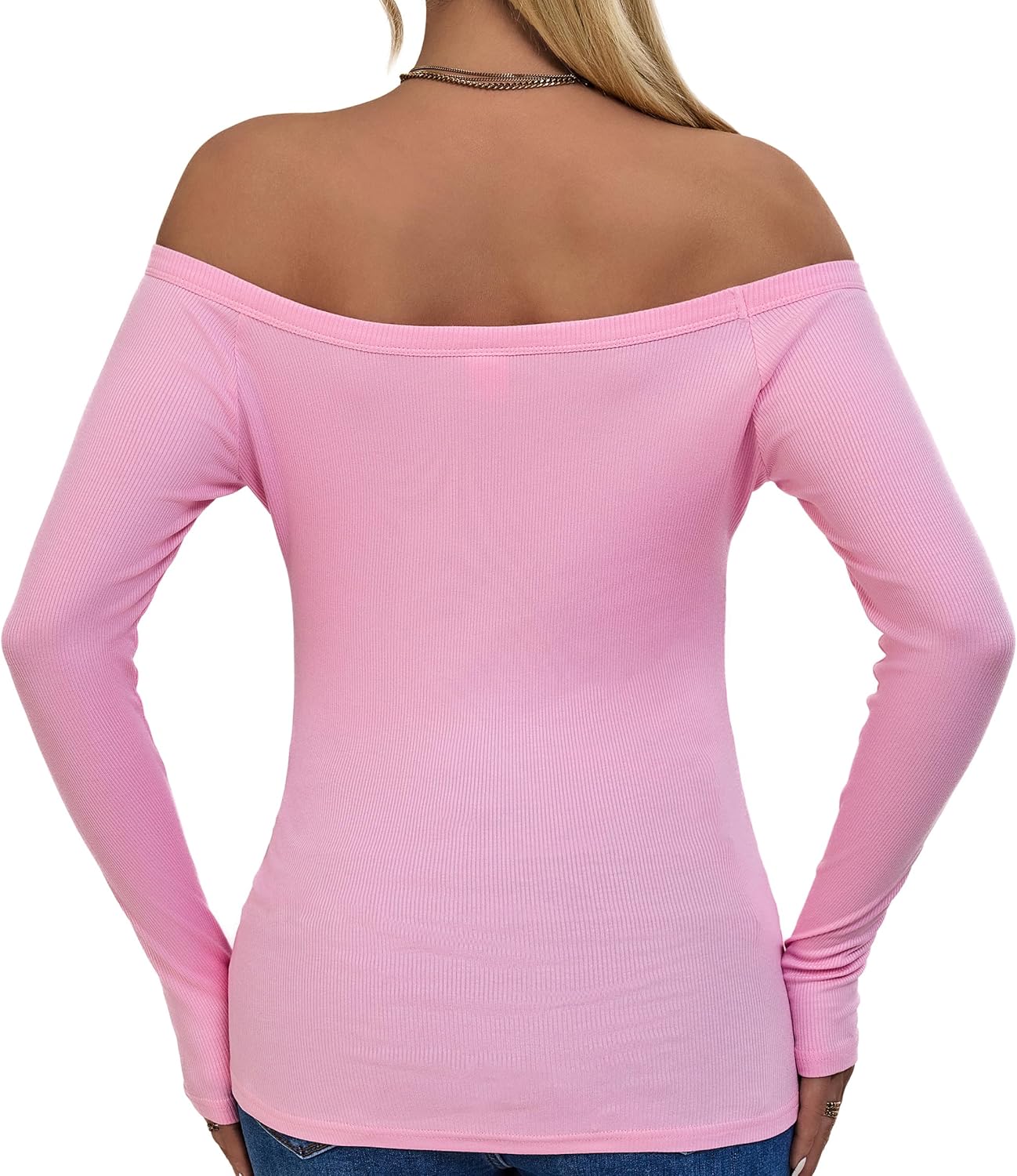 Off The Shoulder Tops for Women - Ribbed T-Shirt Basic Trendy Lightweight Shirts - Image 3