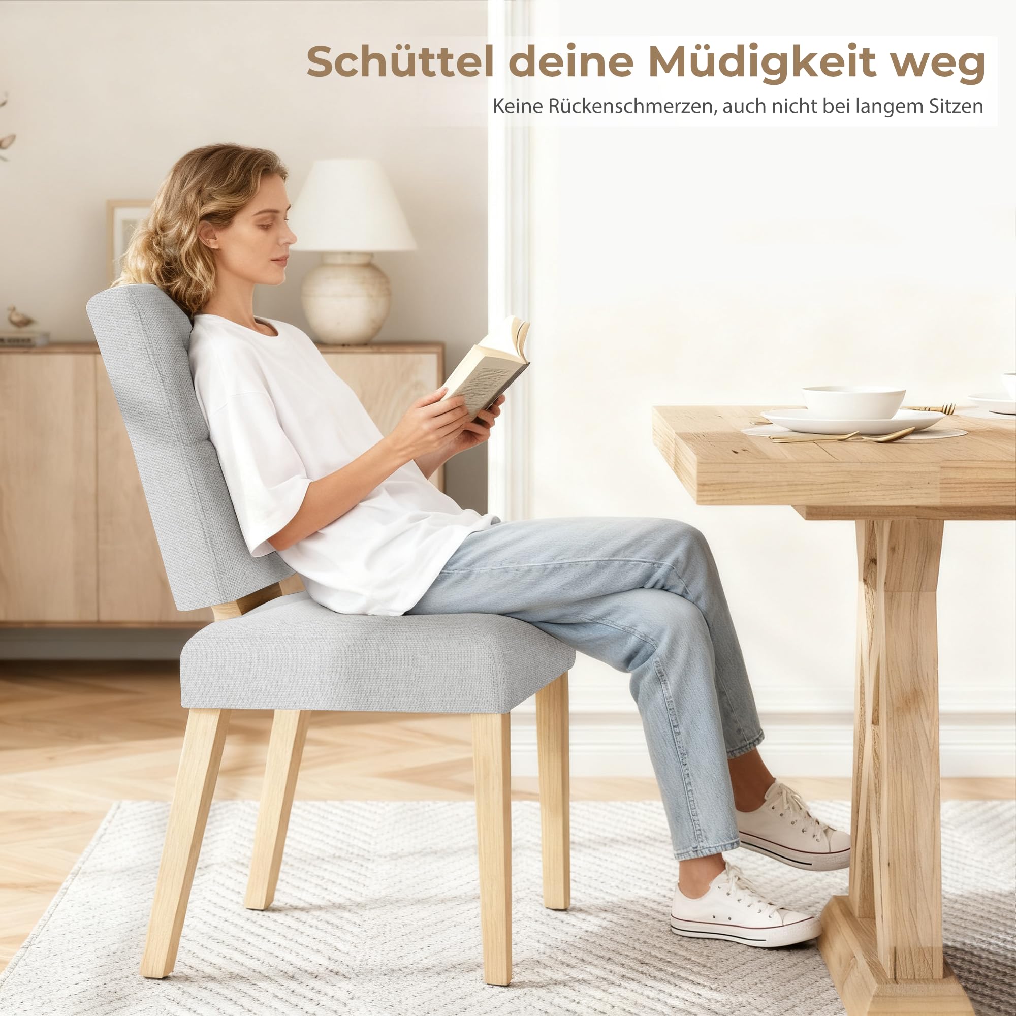 HOMRELEXA Holz esszimmerstühle 4er Set, küchenstühle 4er Set, Dining Chairs mit wolkig-weicher Sitzpolsterung und verstärkter Struktur, für Küche/Wohnzimmer/Essbereich, einfach zu montieren, Grau