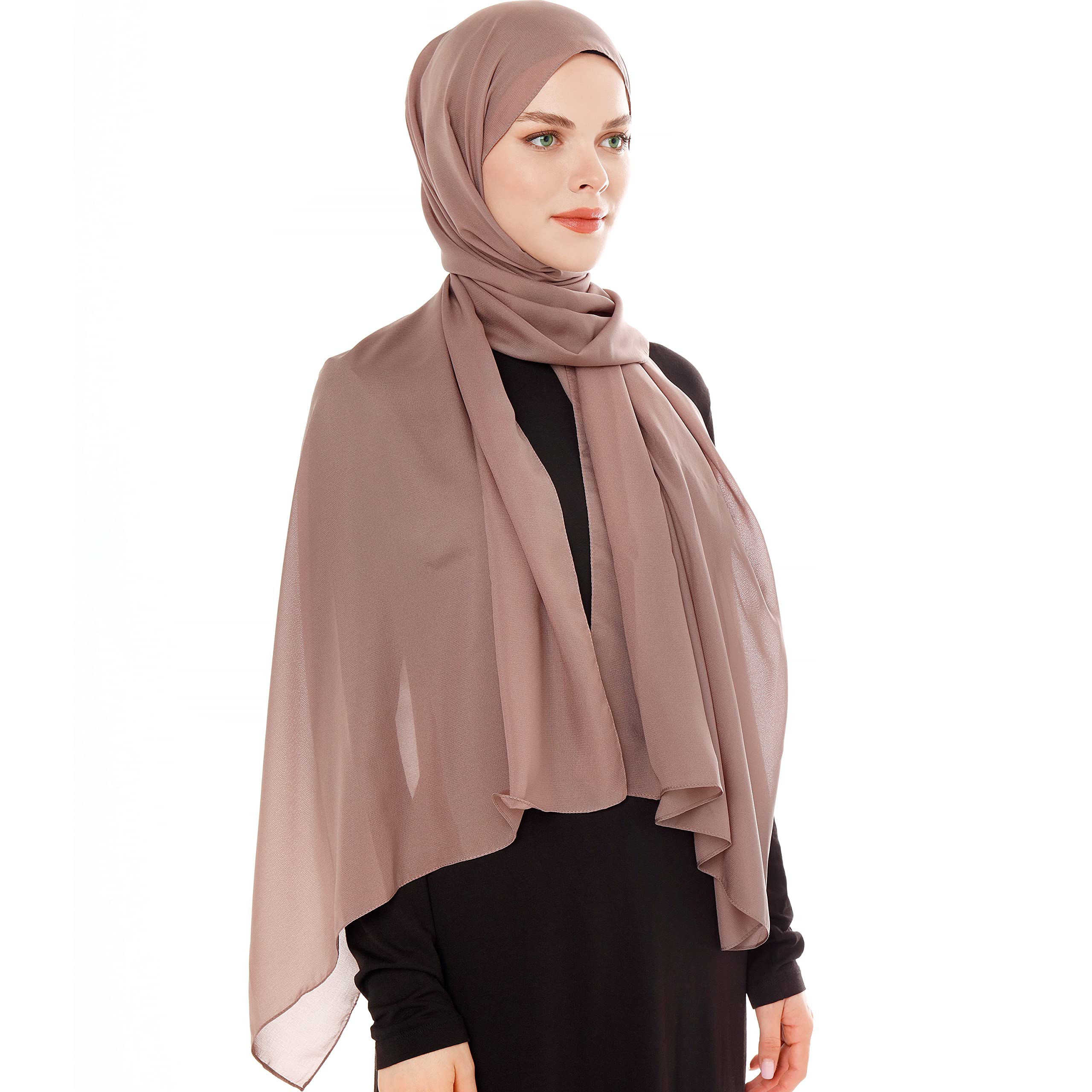 Chiffon Hijab Scarf for Women – Dark Taupe Soft Chiffon Hijab Scarf Muslim Headscarf – Long Muslim Accessories Lightweight Headscarf Shawl - Islamic Hajib Headwrap Scarves Solid Color (Dark Taupe)