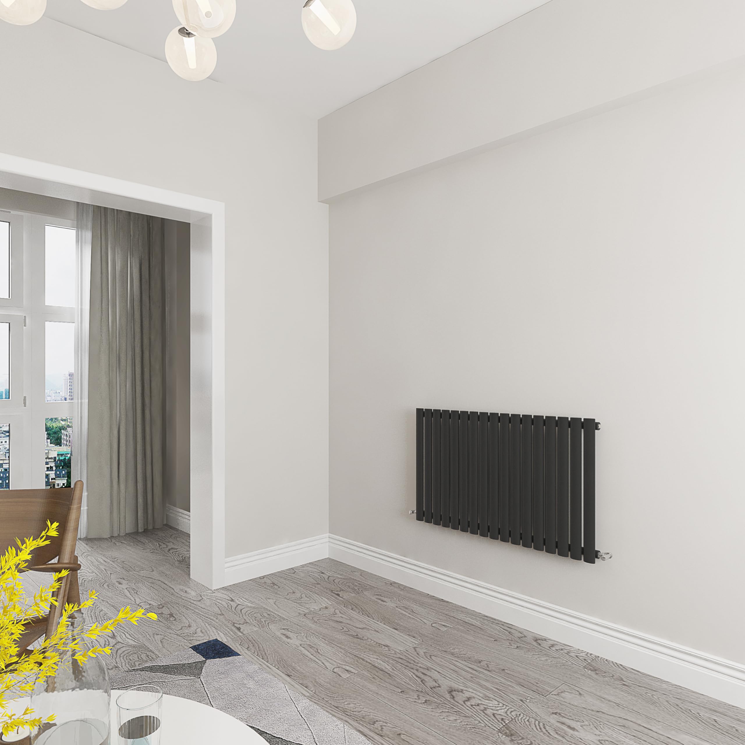 Black Oval Radiator Single Modern Central Heating Radiator Designer 600x1003mm Radiator