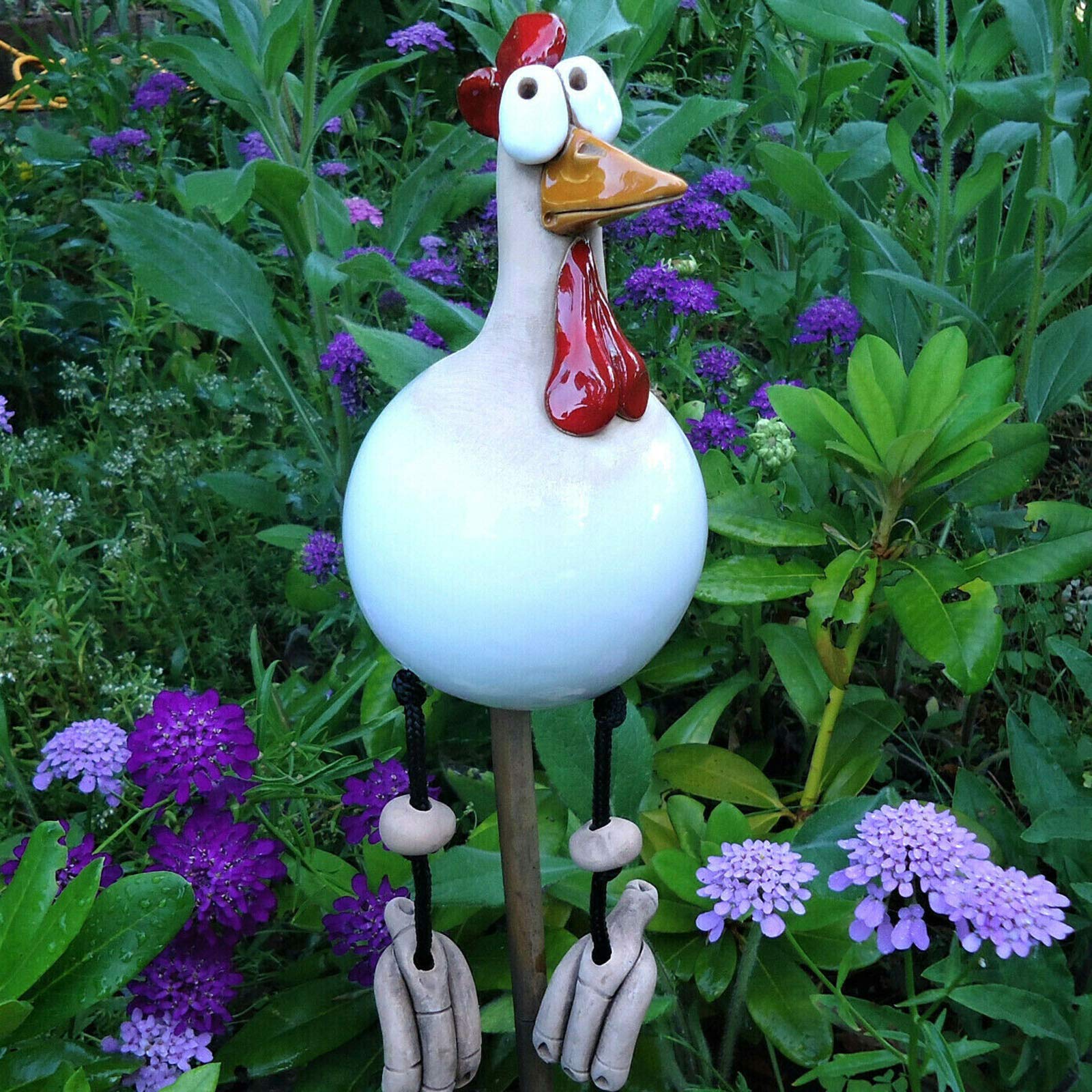 Errcom White Ceramic Chicken Garden Decoration, Animal Figurine, Garden Stake, Handmade Ornament, Chicken Decoration, Decorative Hen
