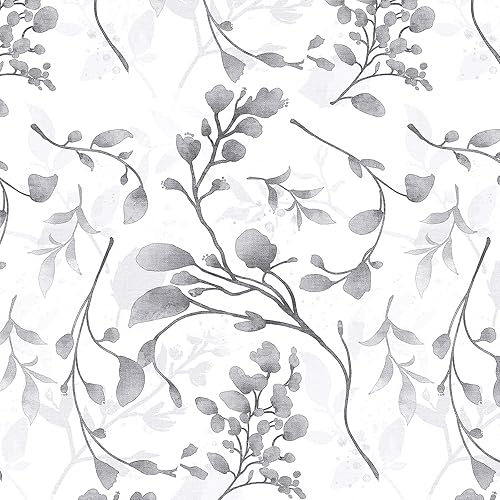 Orainege Floral Peel and Stick Wallpaper Gray Floral Contact Paper 17.7 inch×118.1inch Gray Leaves Removable Wallpaper for Bathroom Wallpaper Stick and Peel Kitchen Decorative Self Adhesive Wall Paper