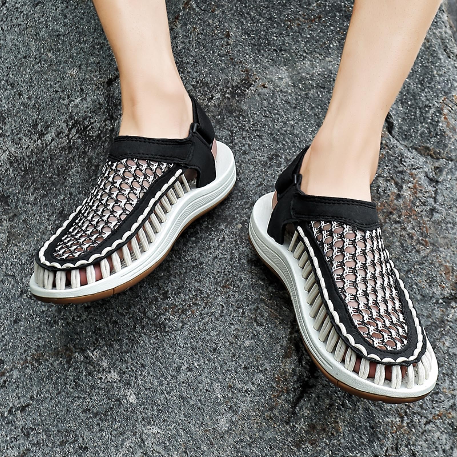 Sandalias De Verano La Moda Los Hombres Casual Al Aire Libre Apuestas Playa Tejidas A Mano Tamaño Grande para Hombres-black-46
