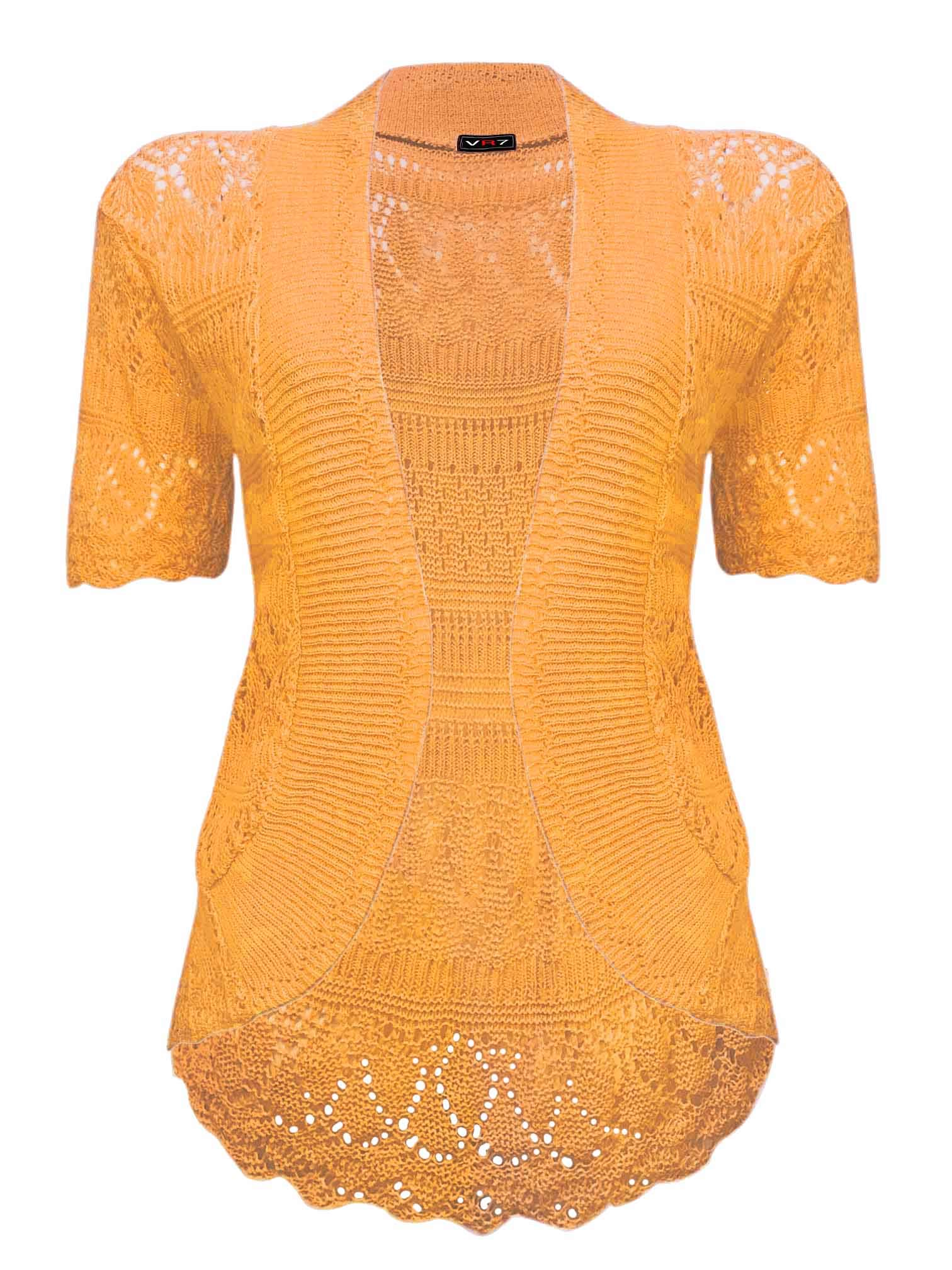 Vr7 Women's Mustard Bolero Cardigans For Shrugs Light Weight Short Sleeves Knitted Shrug Crochet Lace Cardigan Cotton Summer Kimono Jackets Uk Casual Cropped Bolero For Evening Dress