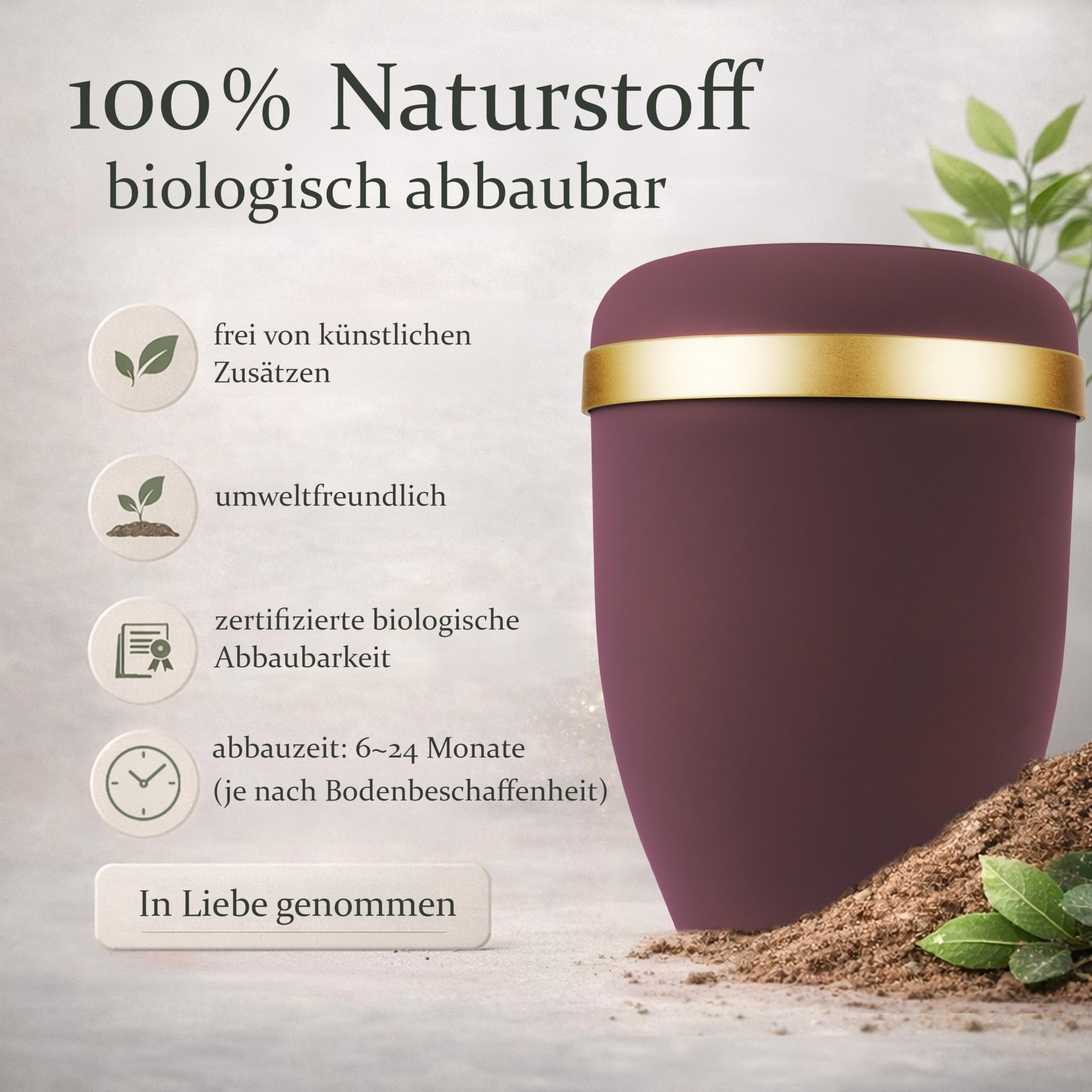 VELORA Bio Urne - Urnen für Menschen Asche zur Ökologischen Bestattung - Würdevolle Beisetzung - Eine Beerdigung Symbolisiert die Wiedergeburt in Form des Lebensbaums (burgunderrote Farbe)
