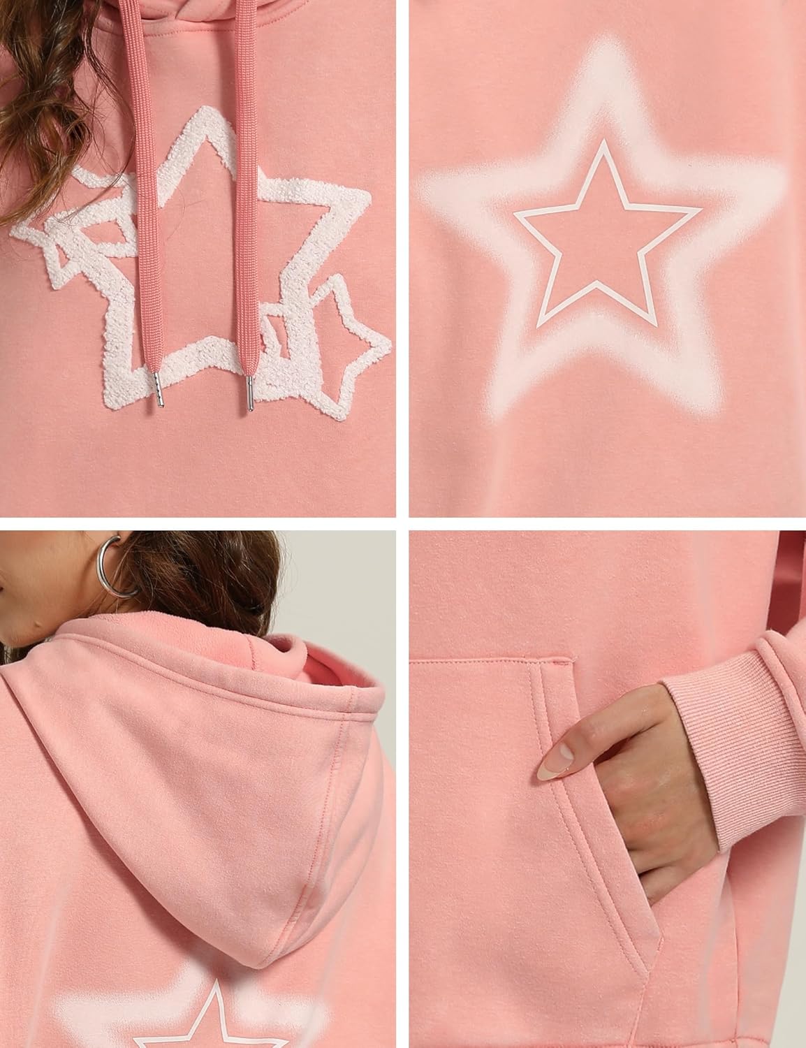 Iwing Womens Mens Oversized Graphic Hoodies Star Y2k Sweatshirts Acid Wash Hoodie Heavyweight Fleece Sweatshirt Unisex - Image 6