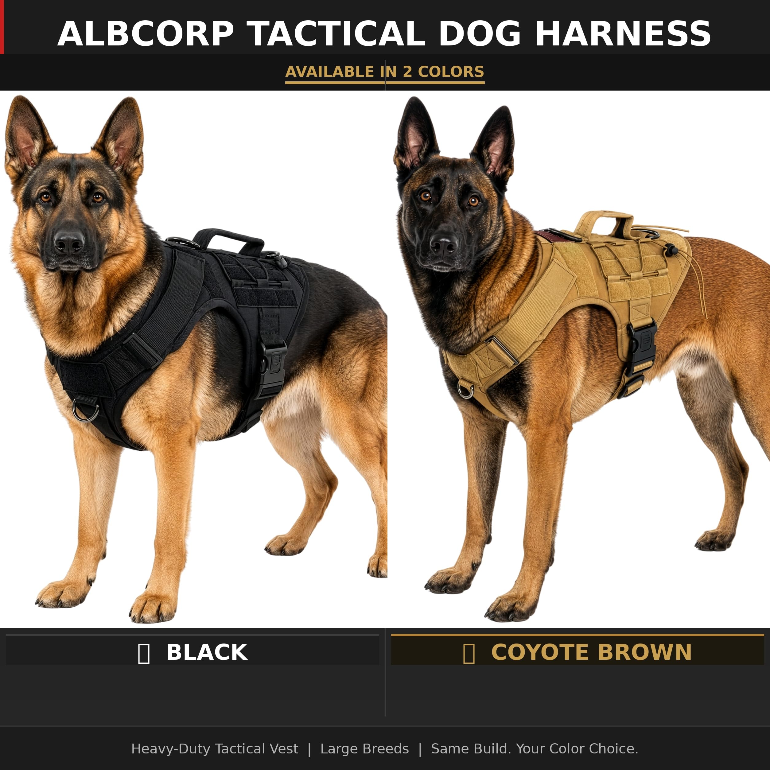 ALBCORP Arnés táctico para Perro Alcorp, Chaleco de Entrenamiento Militar K9, arnés para Perros de Trabajo, para Perros medianos, Grandes y XL
