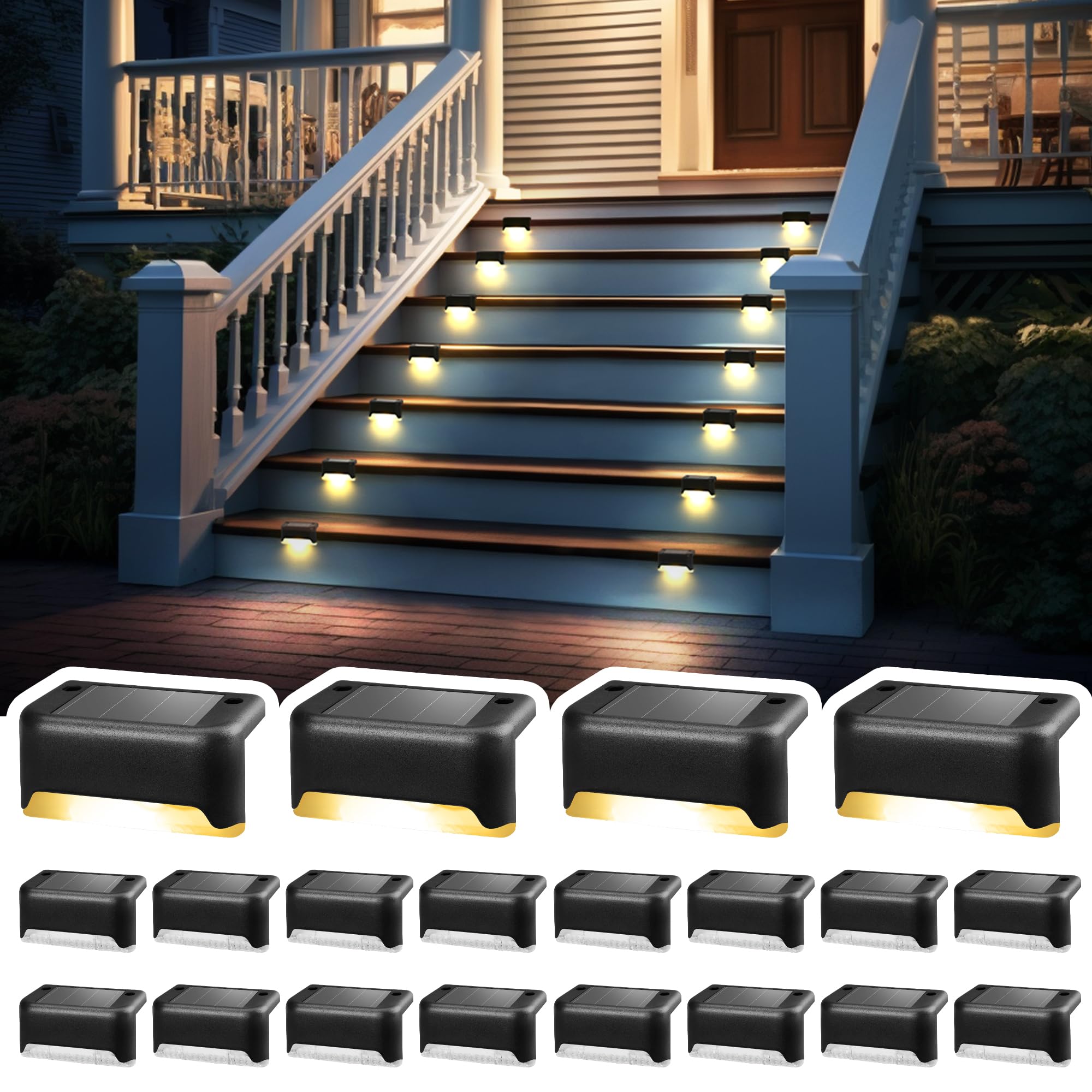 Solpex Solar Deck Lights, 16 Pack Solar Lights Outdoor Garden, Waterproof for Outdoor Stairs, Step, Fence, Yard, Patio, Pathway(Black Warm White) — view 7
