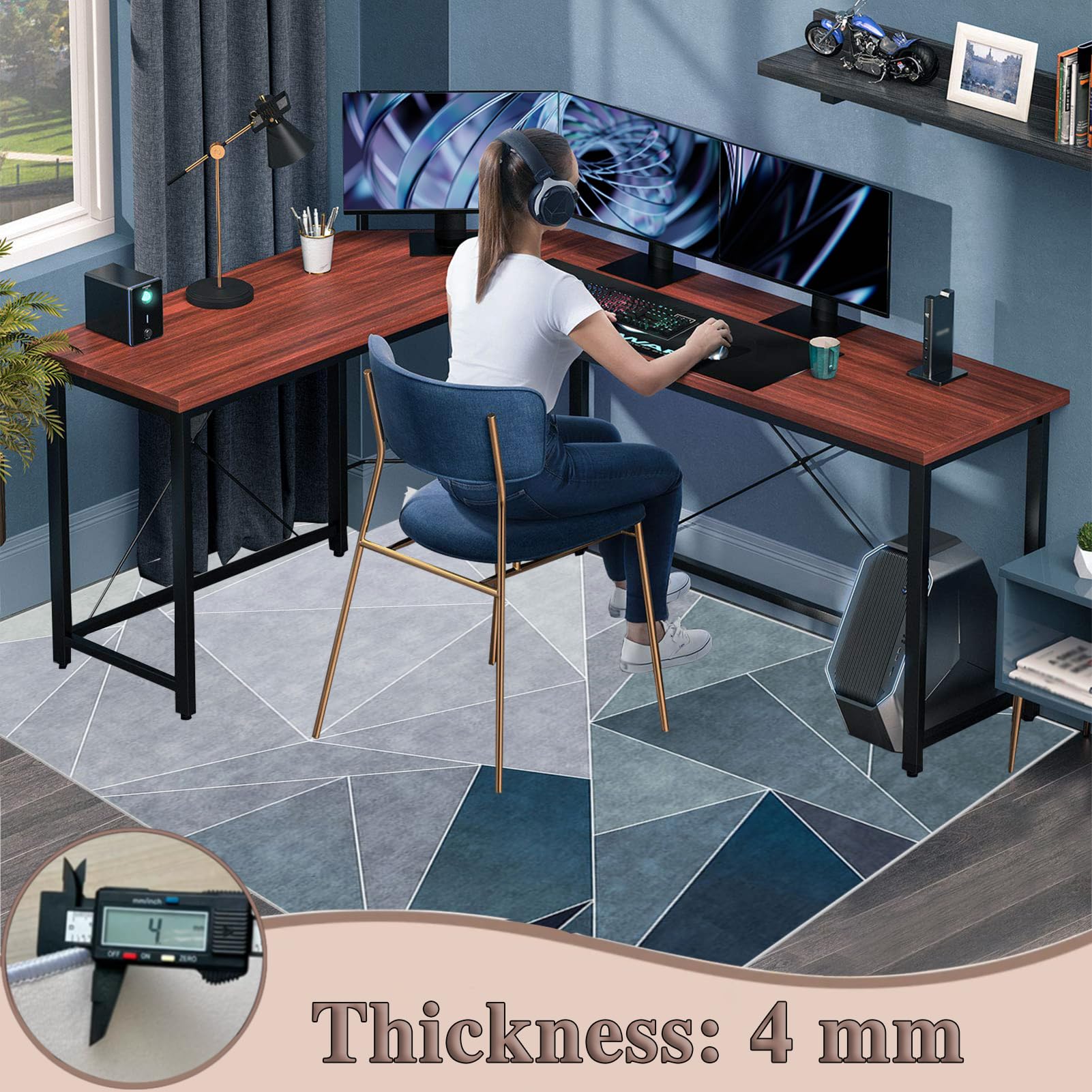Tappetino per sedia da gaming, 150 x 180 cm, protezione per pavimento rigido, tappetino per ufficio, tessuto resistente, tappetino per sedia in legno duro, protezione per scrivania, superficie