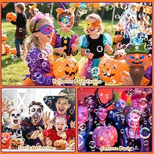 Halloween Pumpkin Bubble Wand for Kids - 2 Pack Automatic Bubble Machine Blower Toys for Toddlers 3-8 with LED Lights, Music Function, DIY Stickers,10 Refill Solutions, Halloween Party Favors Gifts