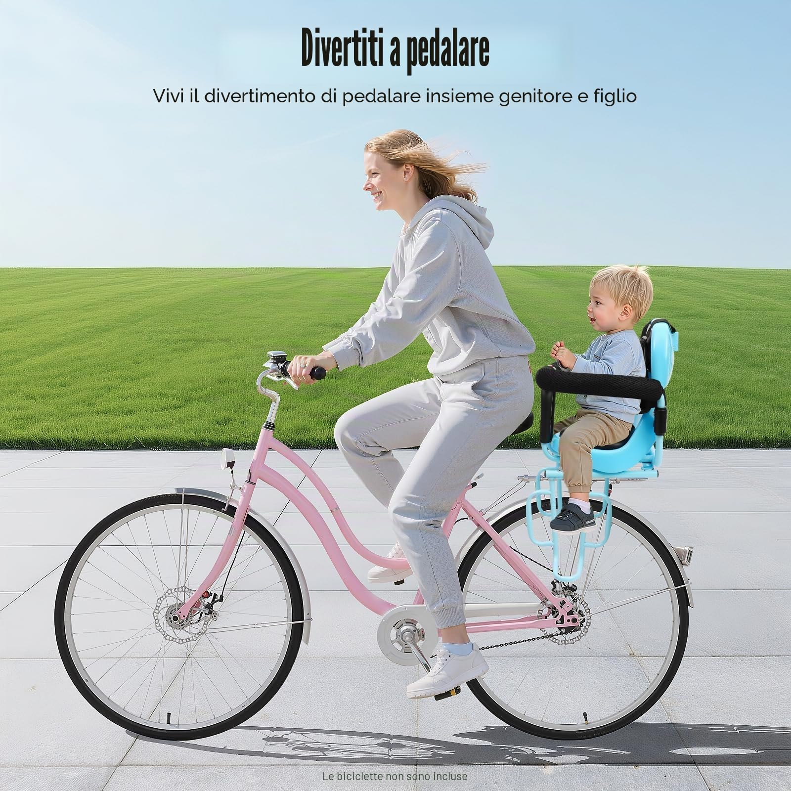 Seggiolino per bicicletta per bambini Posteriore per bambini Seggiolino per bicicletta rimovibile con guardrail e poggiapiedi, cintura di sicurezza, per 6 mesi fino a 6 anni