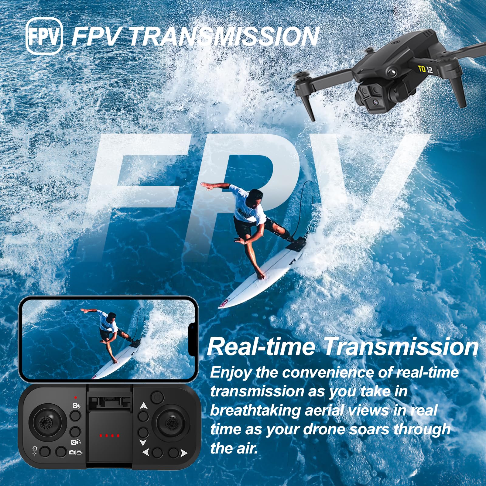 Toladrone Drone con Telecamera, Mini Drone con Telecamera per Principianti Droni con 2 Telecamere, Capovolgimento a 360°, Drone FPV Pieghevoli Quadcopter RC con 2 Batterie TD12 Drone